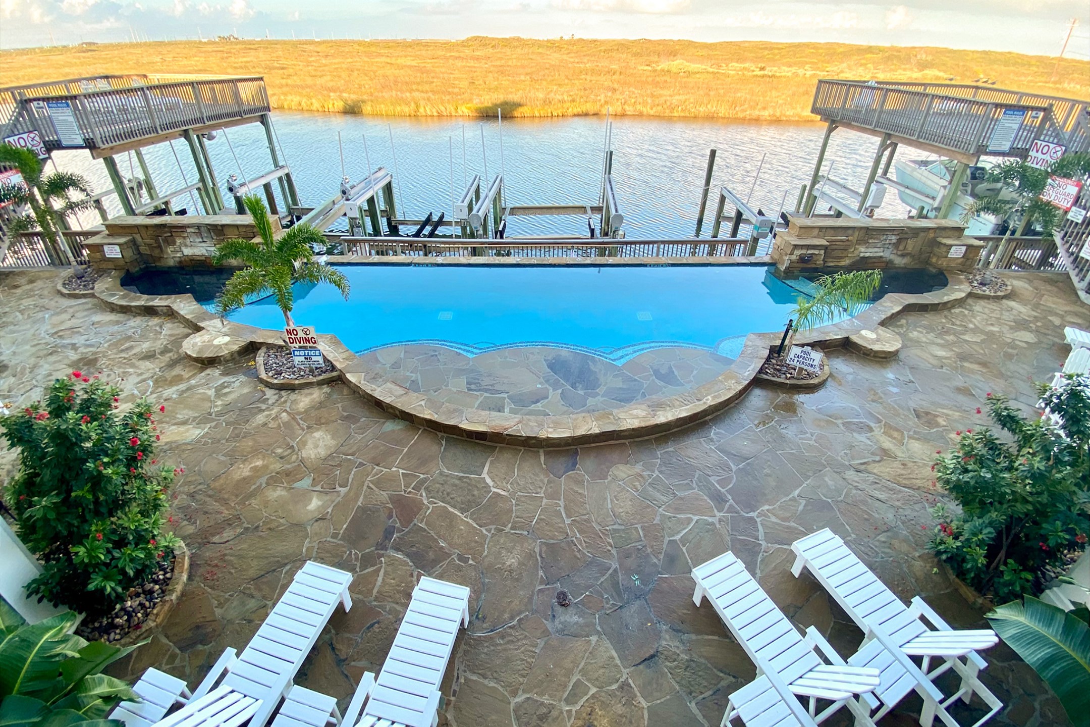 Large pool with water views 