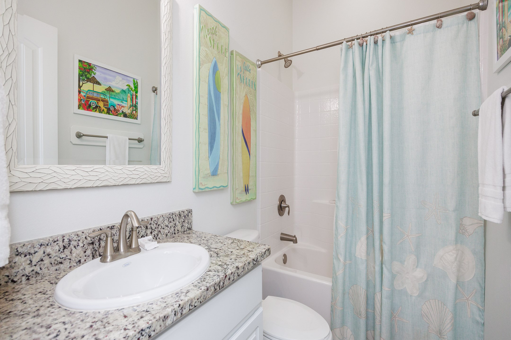 Guest bathroom on the first floor with tub/shower combo