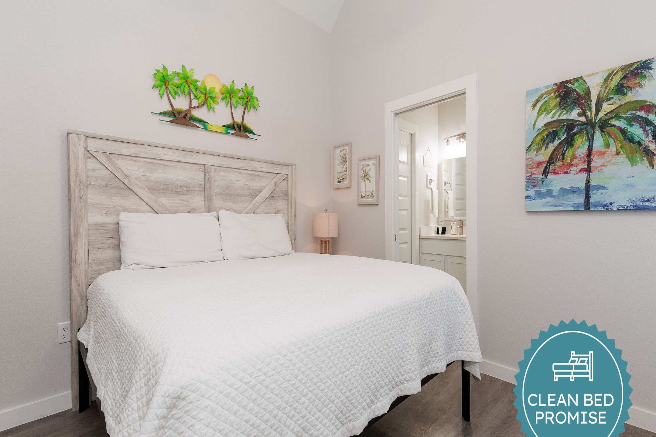 Sleep better at Padre Escapes with our exclusive Clean Bed Promise; providing fresh linens, comforters, and towels washed at high temperatures exceeding CDC recommendations, setting us apart for a truly restful vacation