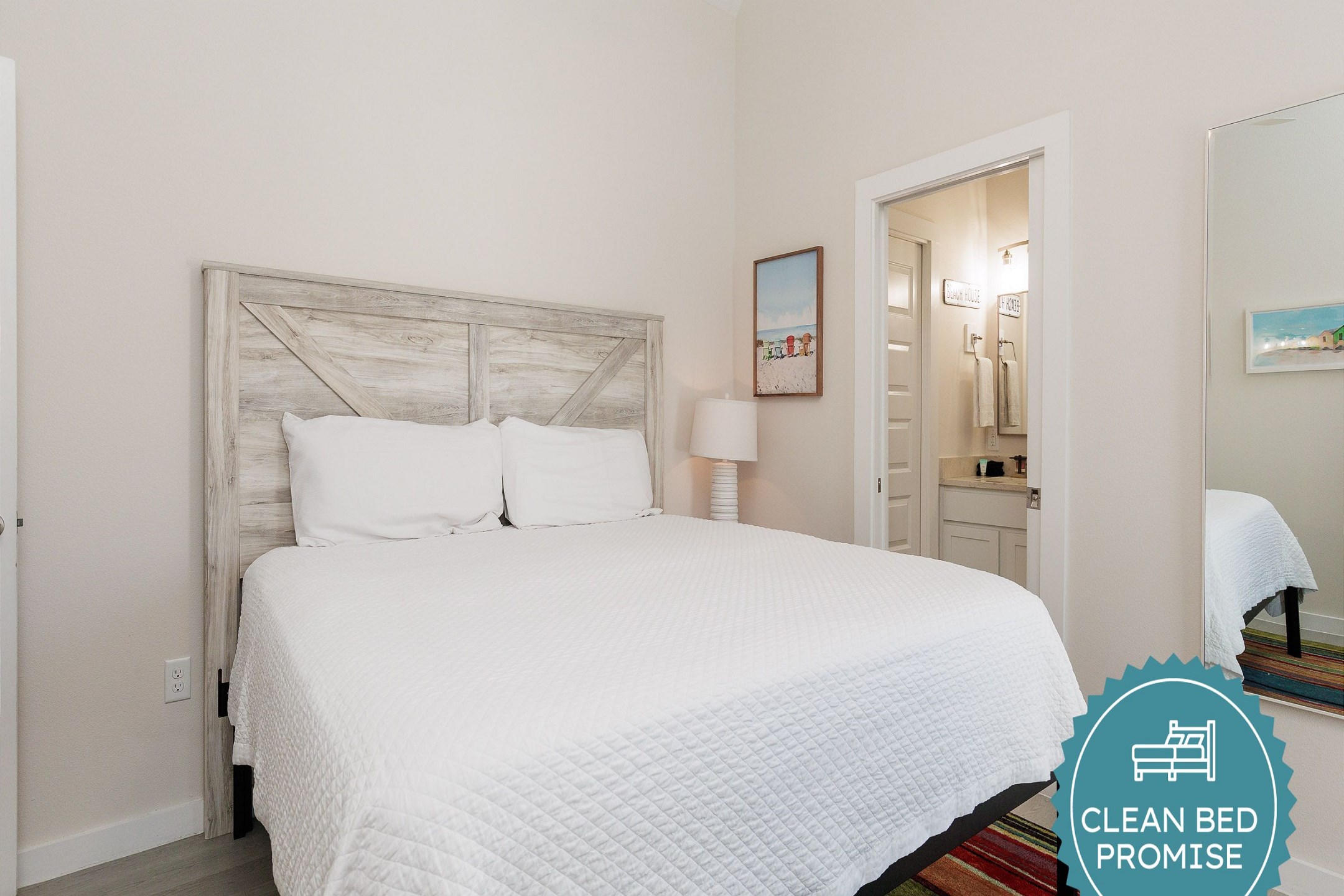 Sleep better at Padre Escapes with our exclusive Clean Bed Promise; providing fresh linens, comforters, and towels washed at high temperatures exceeding CDC recommendations, setting us apart for a truly restful vacation