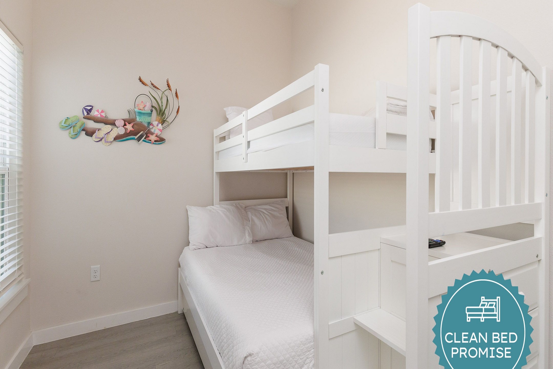 Sleep better at Padre Escapes with our exclusive Clean Bed Promise; providing fresh linens, comforters, and towels washed at high temperatures exceeding CDC recommendations, setting us apart for a truly restful vacation
