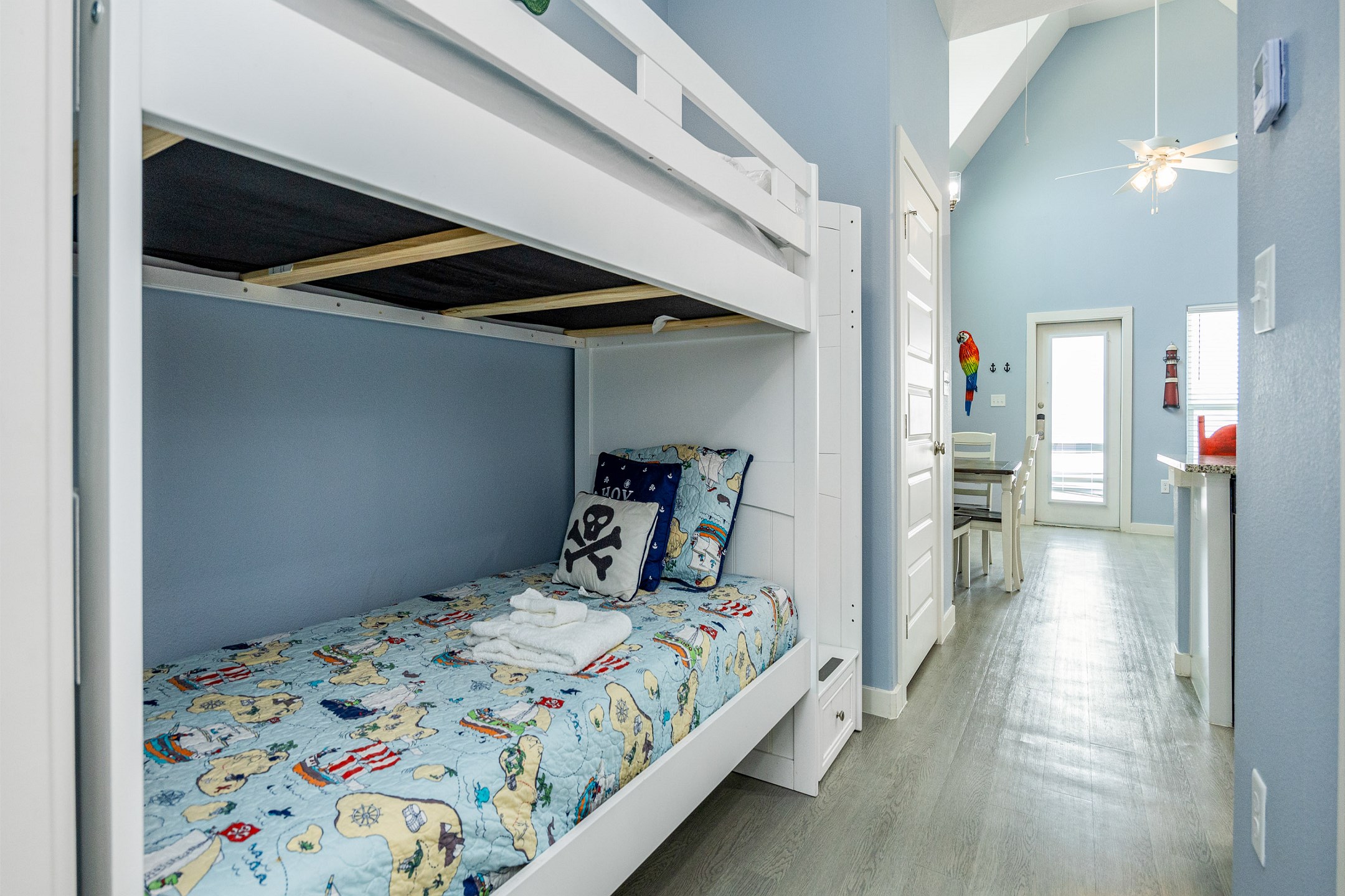 Charming hallway nook with twin bunk beds