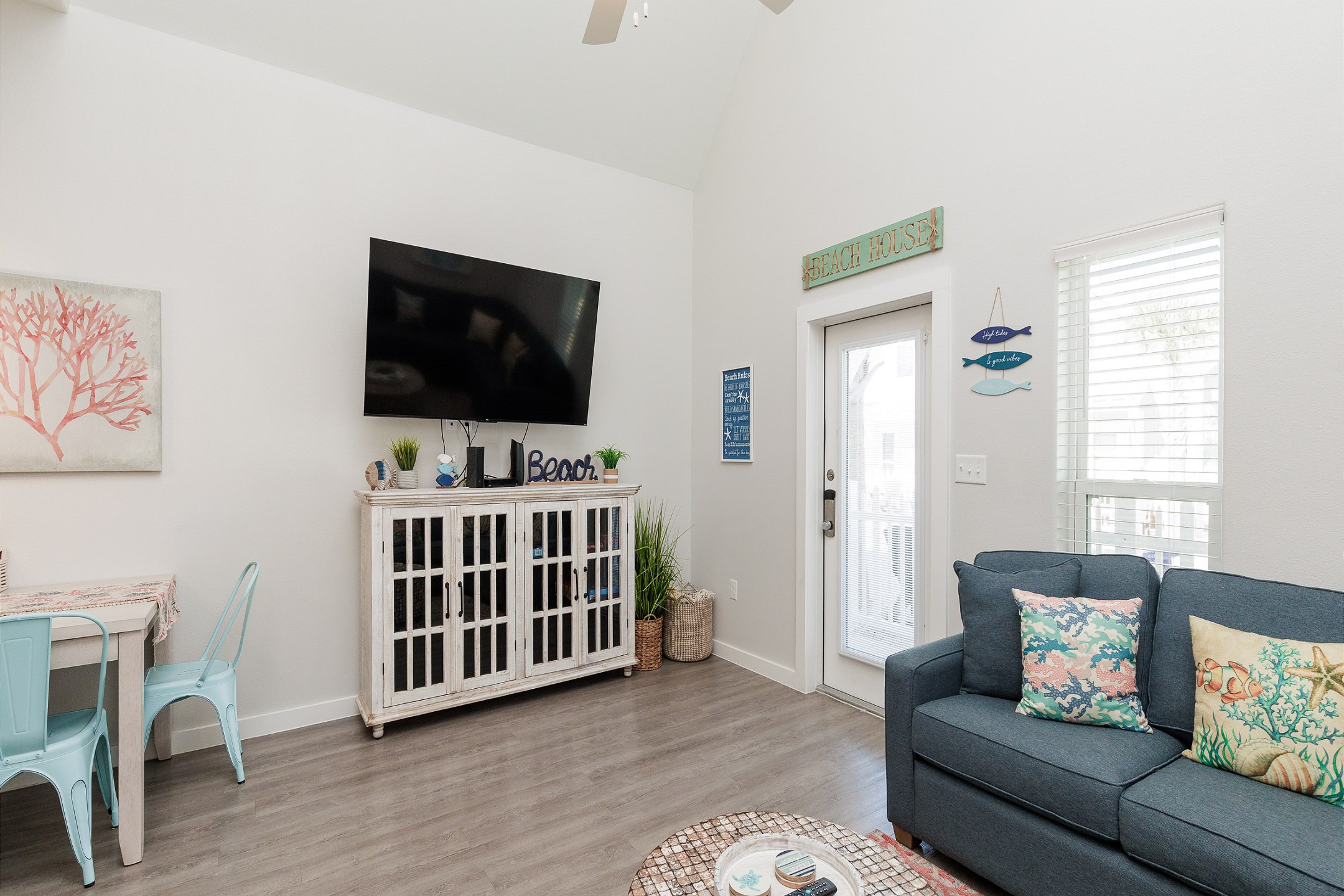 Entertainment center with flat-screen TV and streaming services