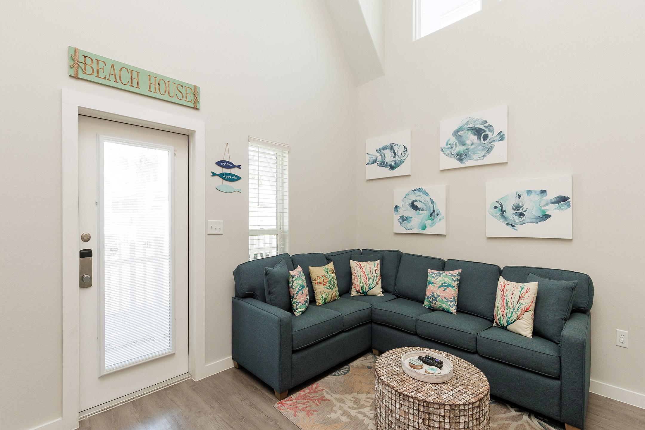 Living area with full size sleeper sofa and flat screen TV 