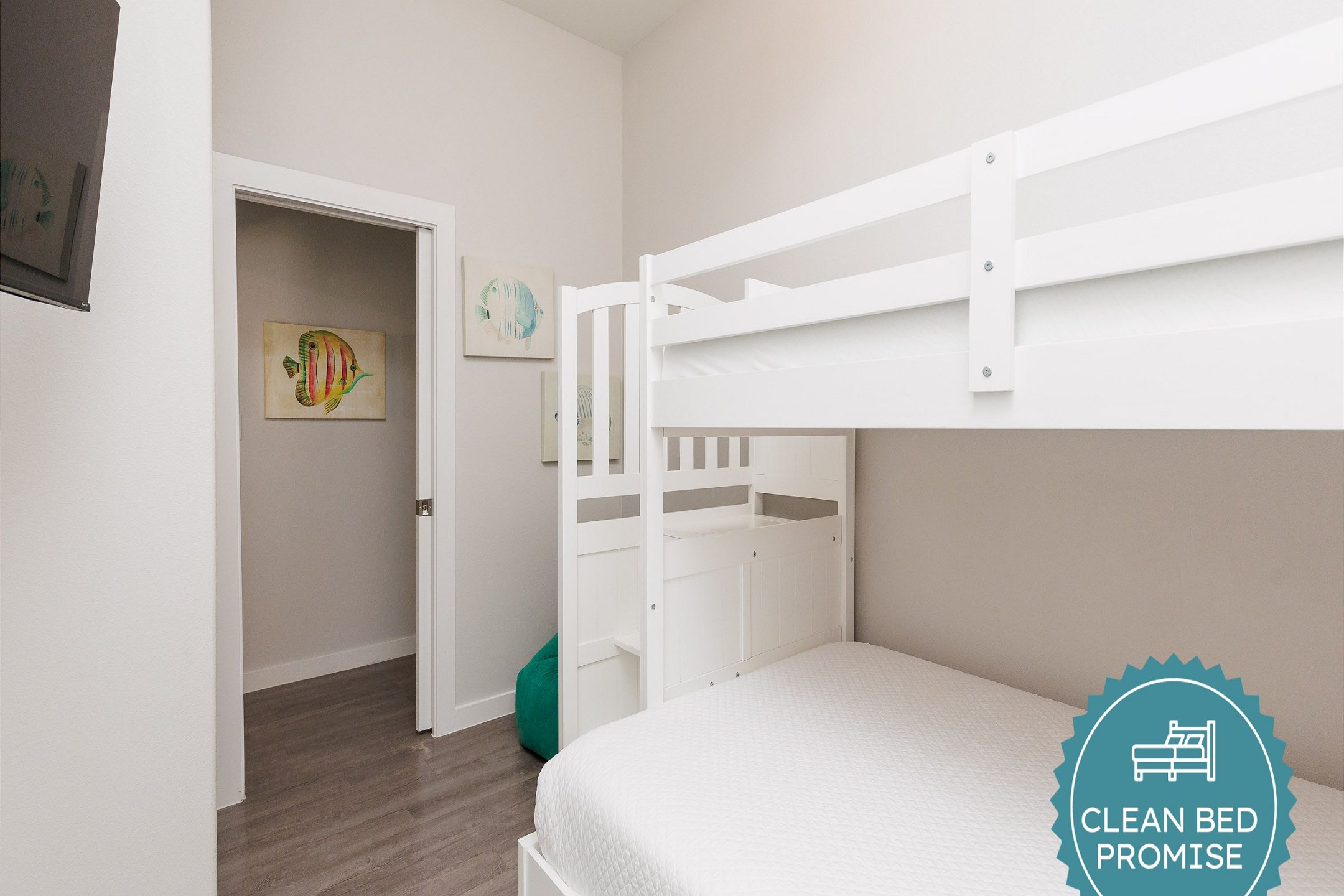 Sleep better at Padre Escapes with our exclusive Clean Bed Promise; providing fresh linens, comforters, and towels washed at high temperatures exceeding CDC recommendations, setting us apart for a truly restful vacation