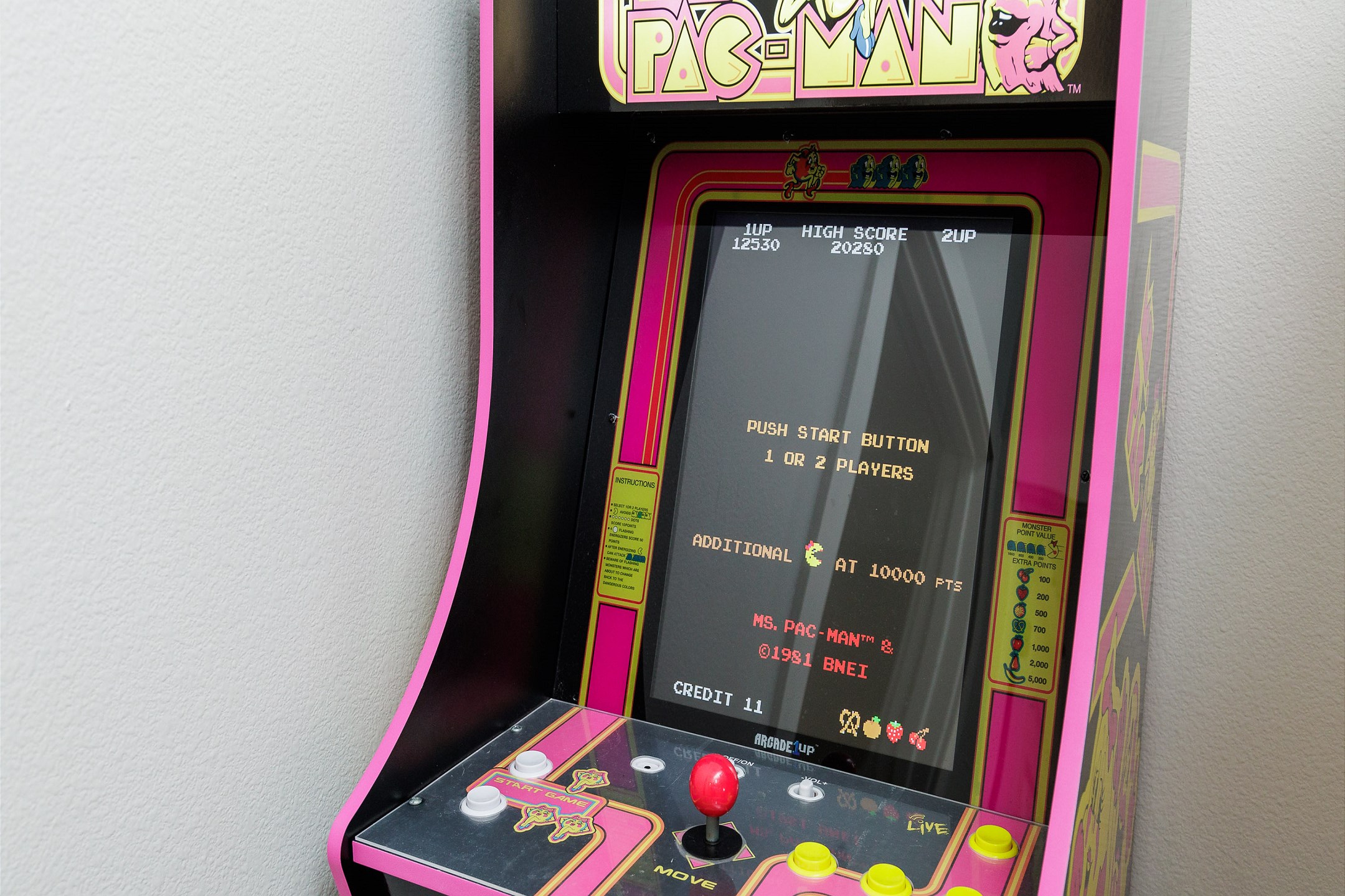 Enjoy Ms. Pac-Man arcade game next to the hallway bunk beds