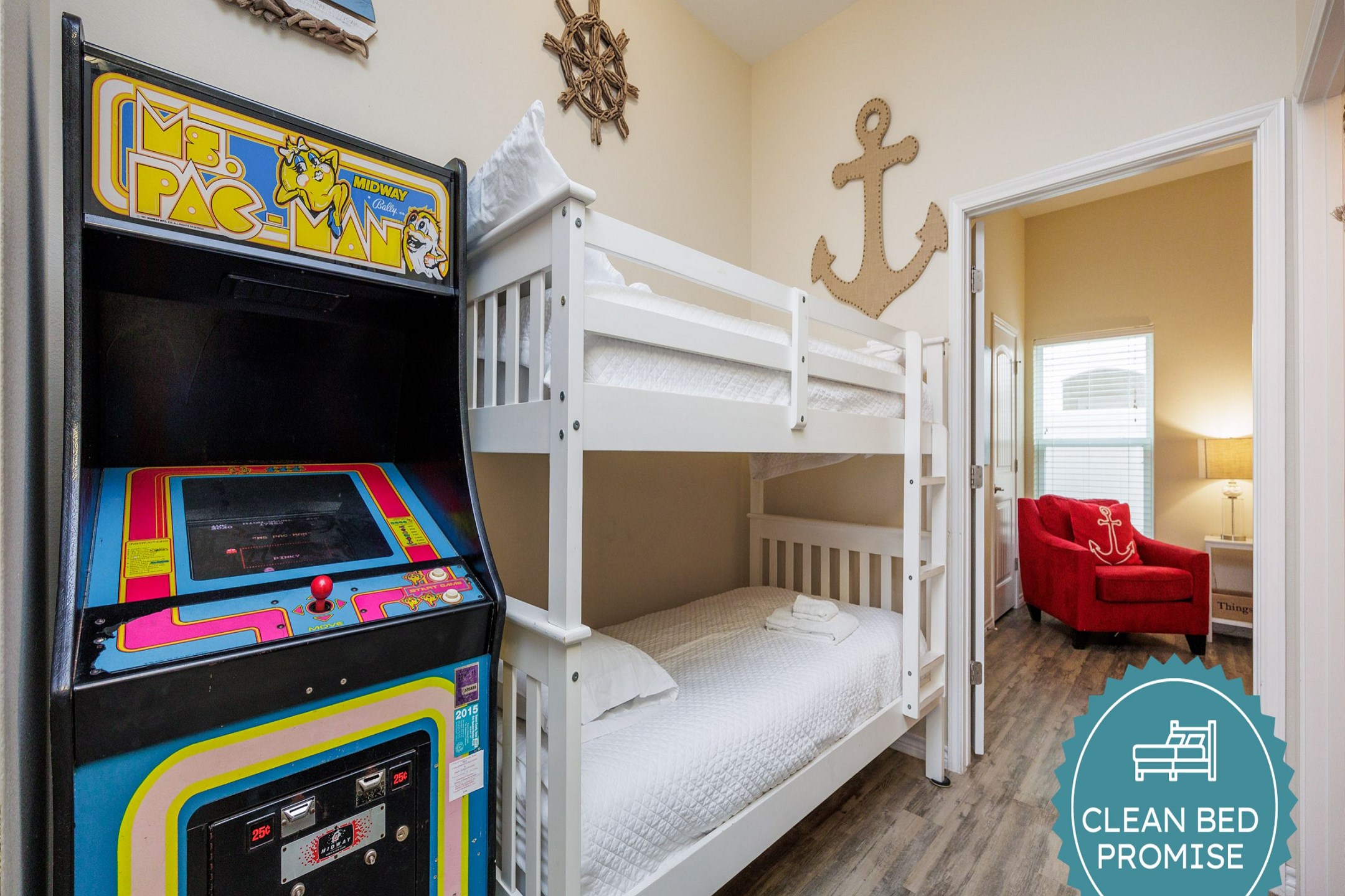 Sleep better at Padre Escapes with our exclusive Clean Bed Promise, providing fresh linens, comforters, and towels washed at high temperatures exceeding CDC recommendations, setting us apart for a truly restful vacation   