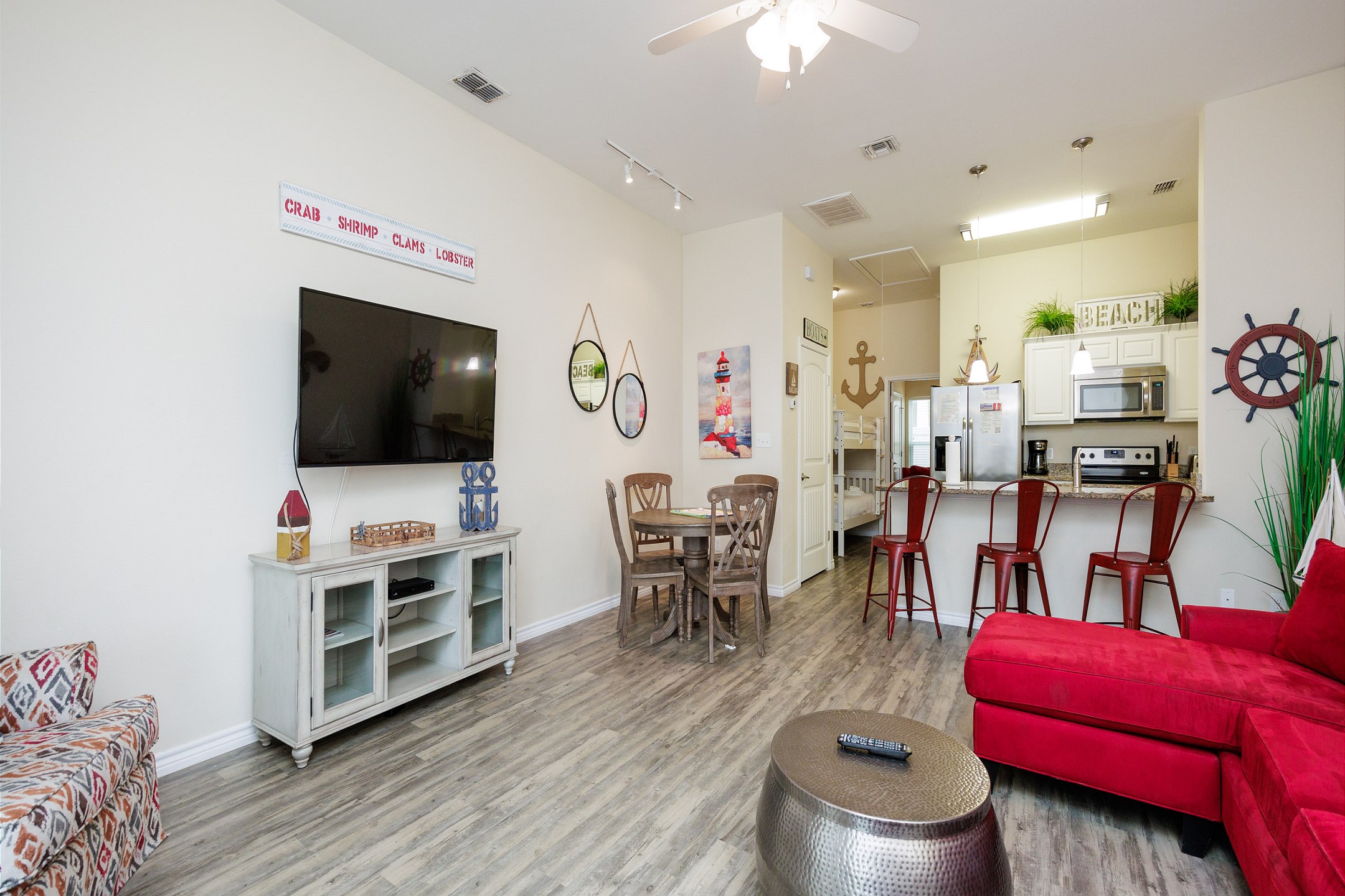 Spacious living, dining, and kitchen space 