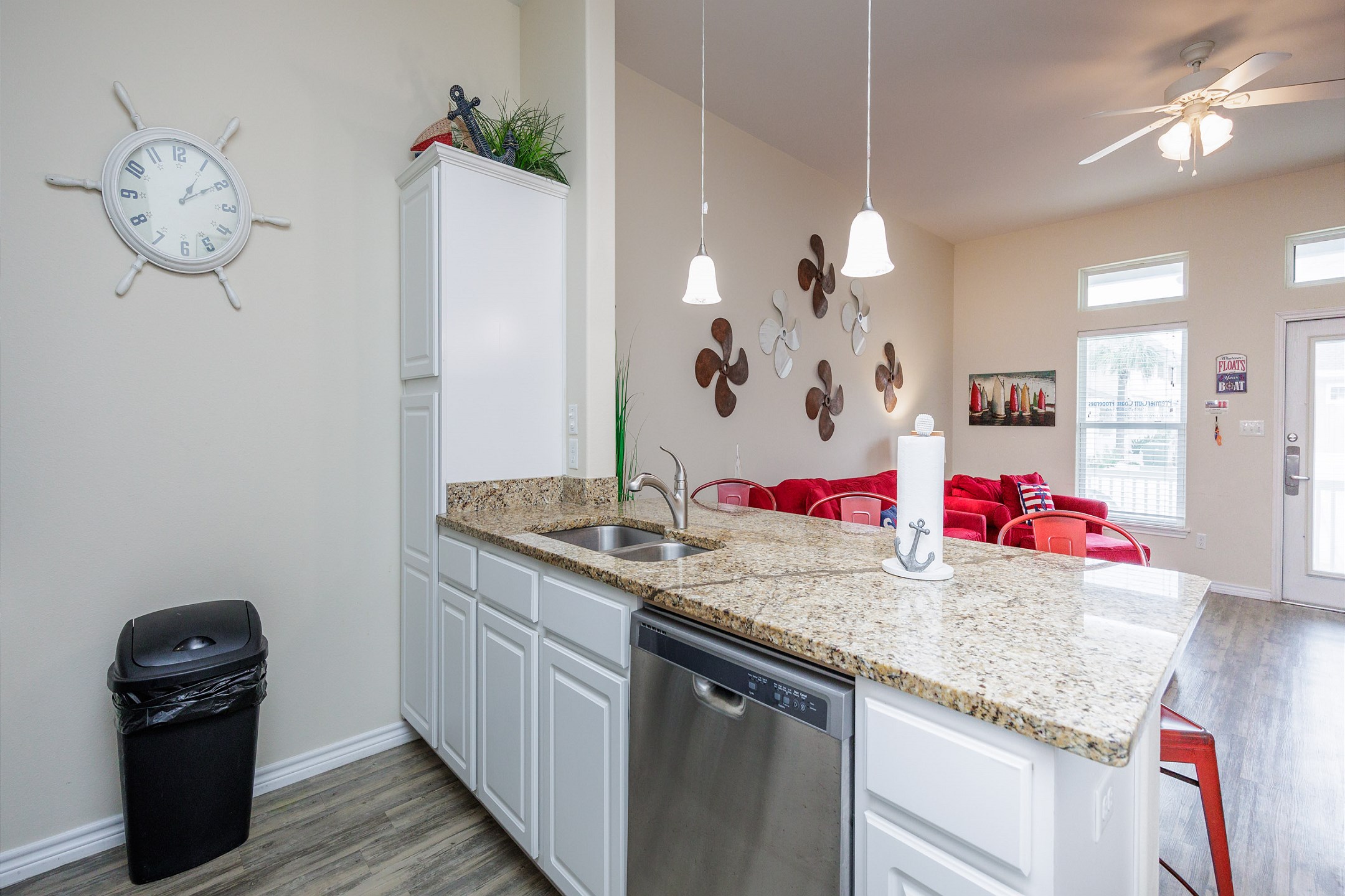 Kitchen space to cook meals with the family while entertaining 