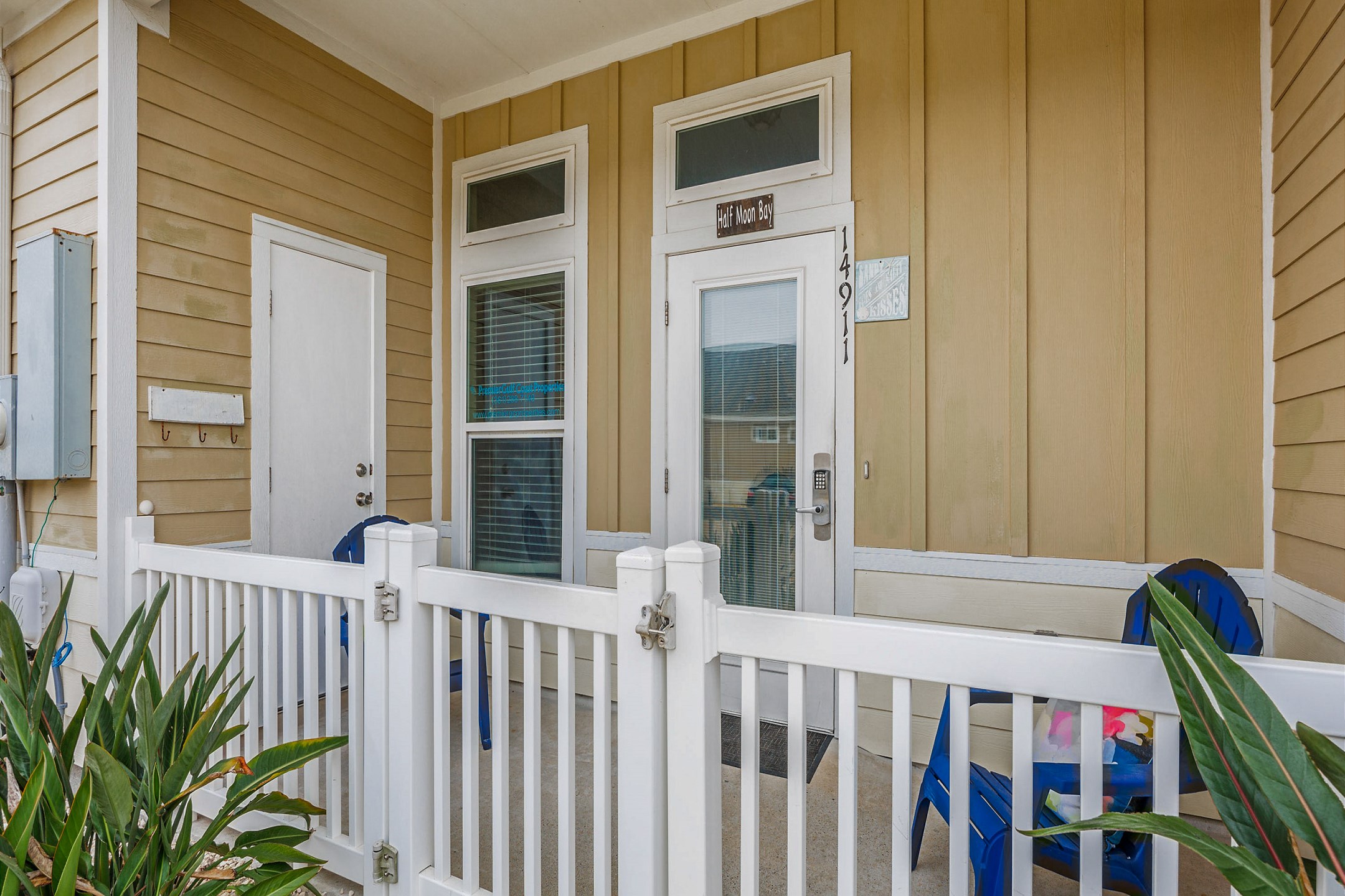 Front patio entrance with cozy chairs 