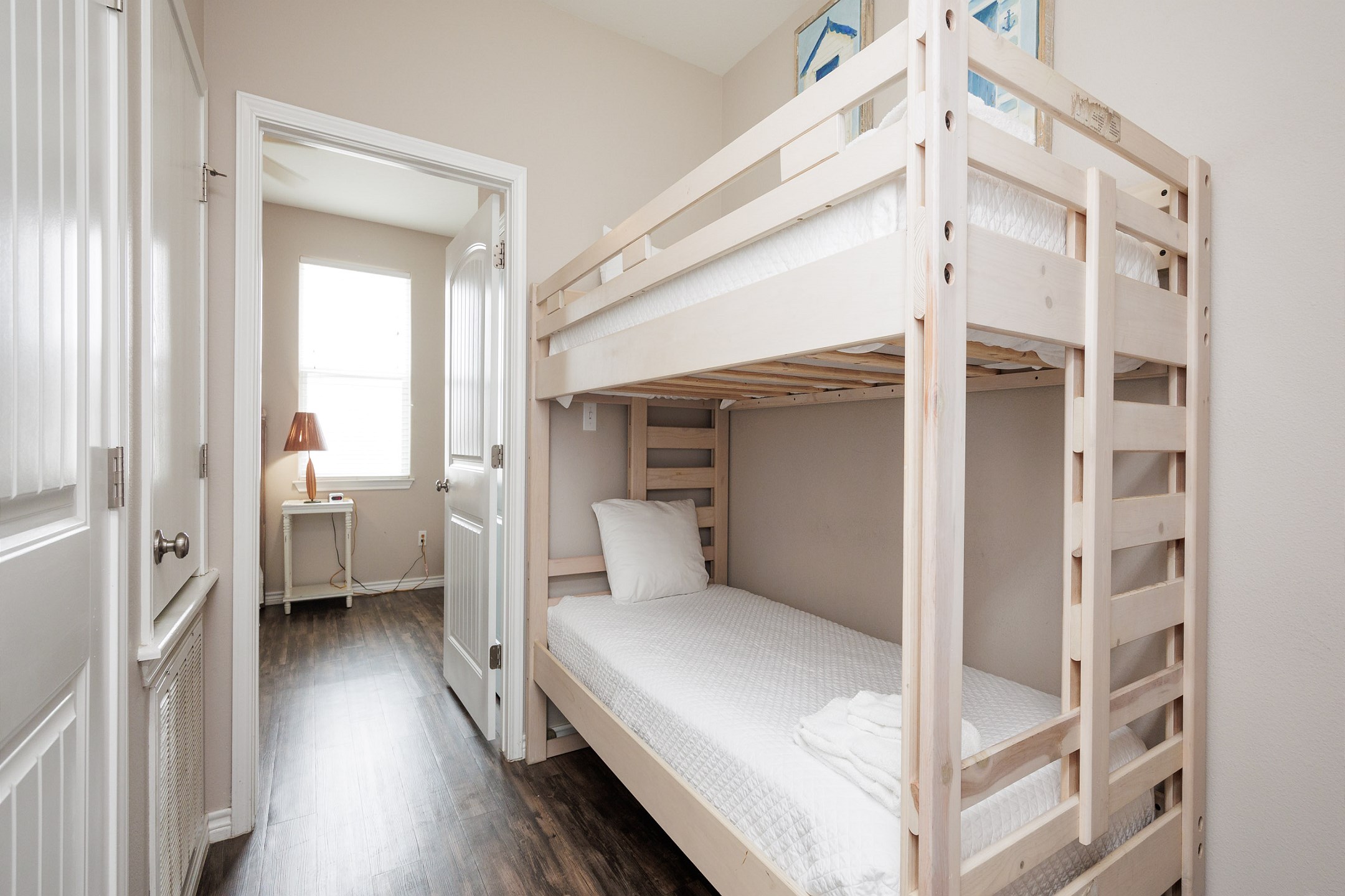 Hallway nook on the second floor with twin over twin size bunk beds 