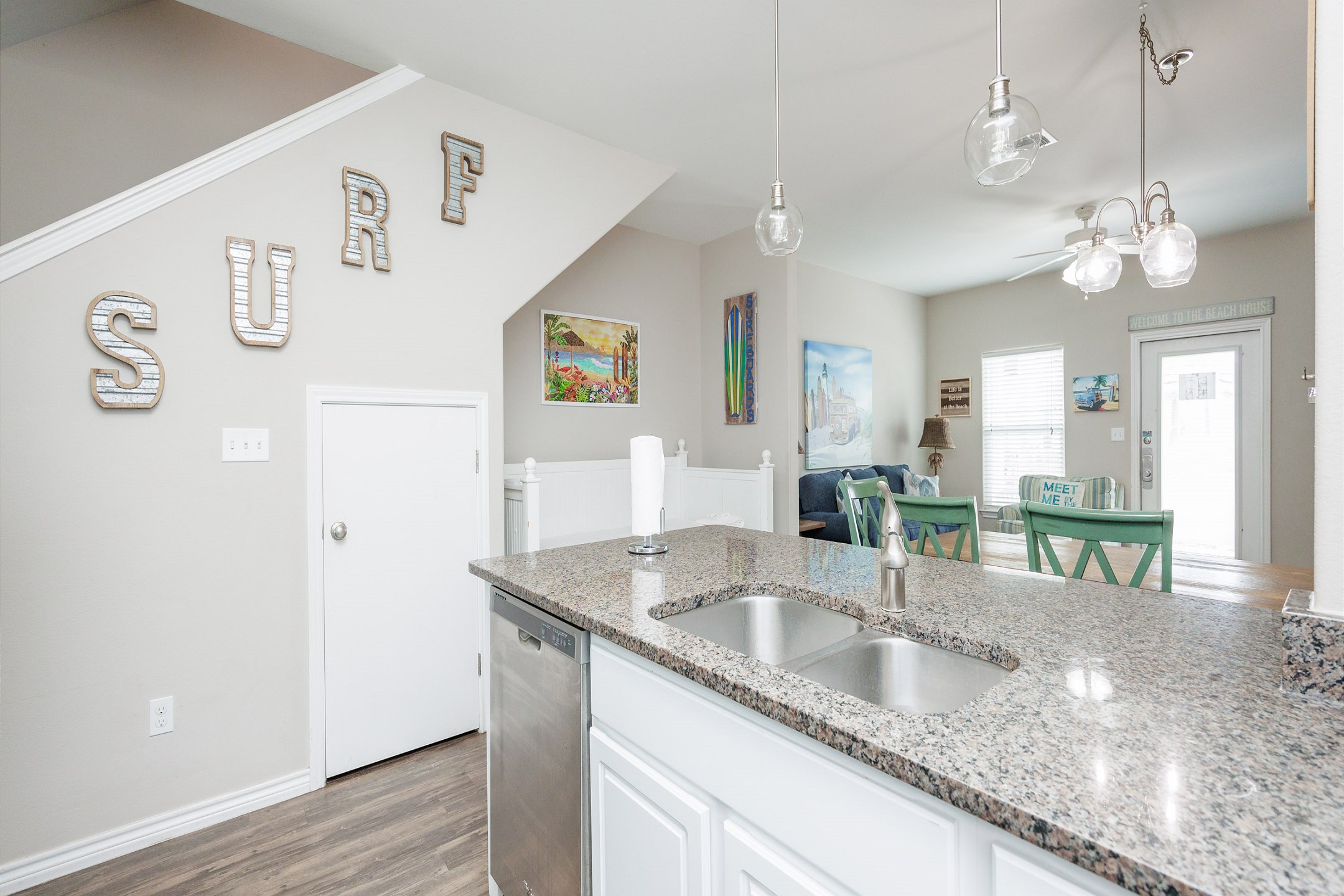 Kitchen area over looking the dining and living area 