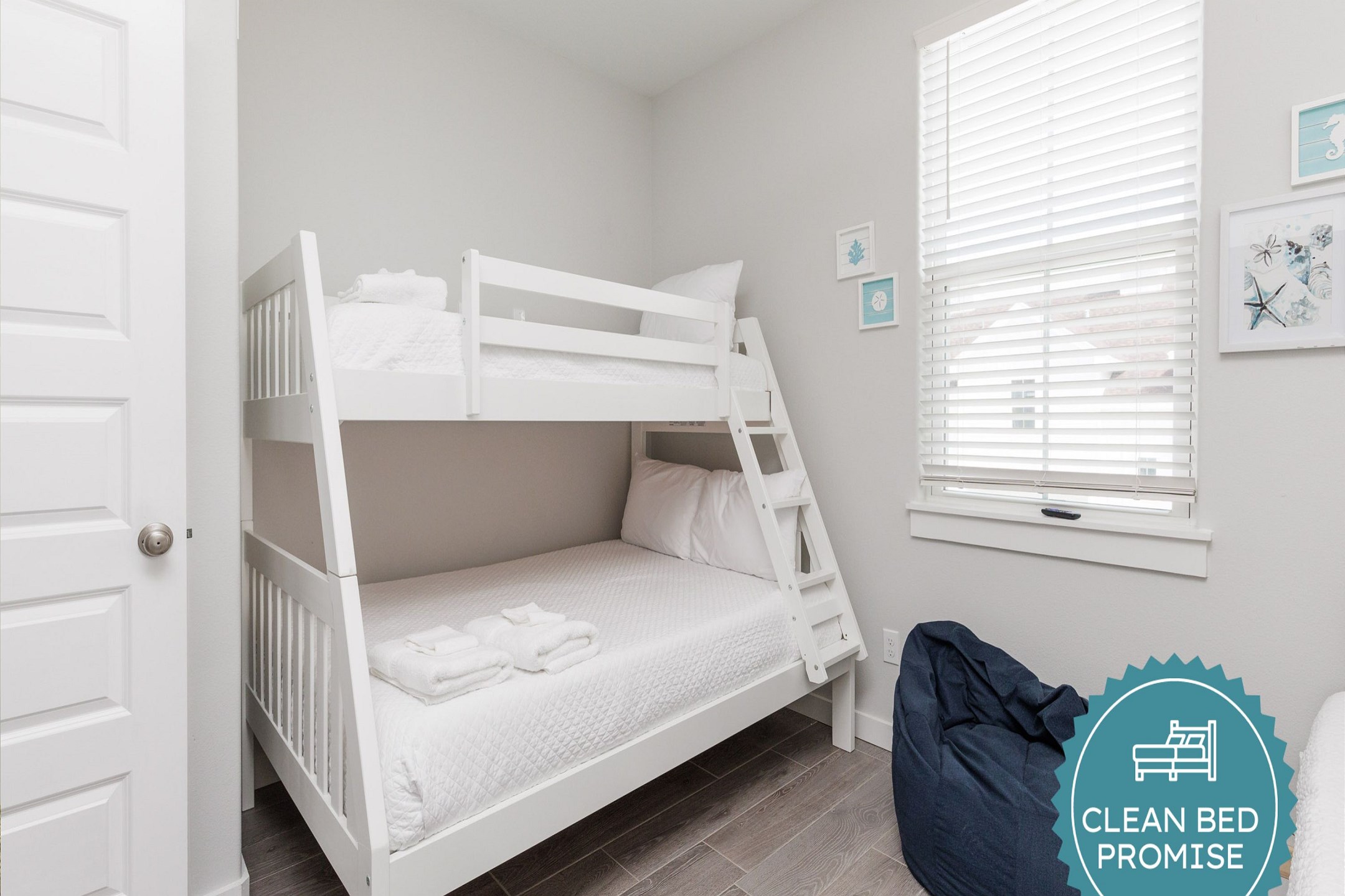 Sleep better at Padre Escapes with our exclusive Clean Bed Promise, providing fresh linens, comforters, and towels washed at high temperatures exceeding CDC recommendations, setting us apart for a truly restful vacation