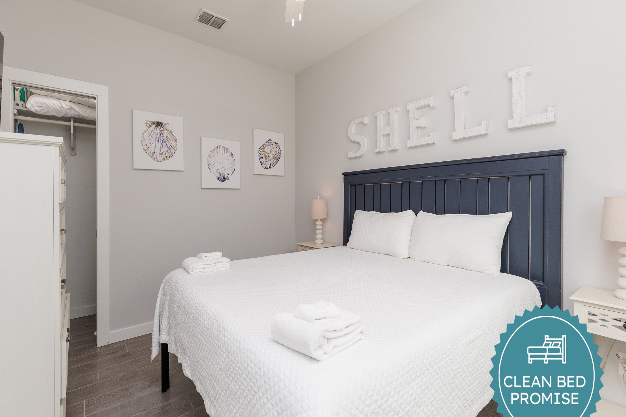 Sleep better at Padre Escapes with our exclusive Clean Bed Promise, providing fresh linens, comforters, and towels washed at high temperatures exceeding CDC recommendations, setting us apart for a truly restful vacation