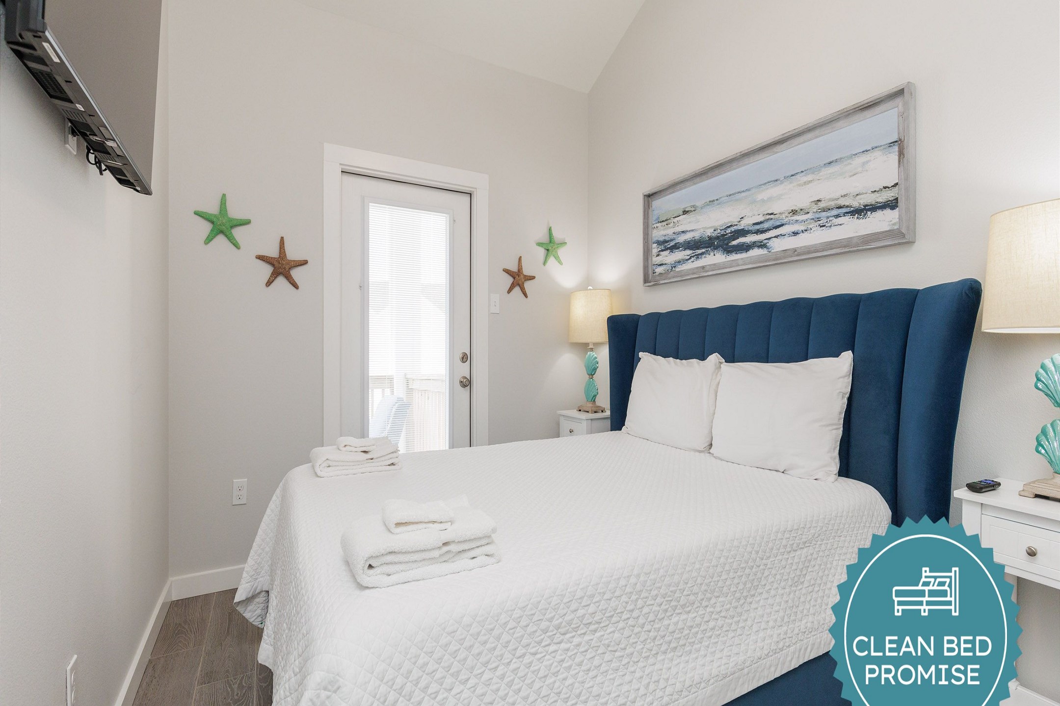 Sleep better at Padre Escapes with our exclusive Clean Bed Promise, providing fresh linens, comforters, and towels washed at high temperatures exceeding CDC recommendations, setting us apart for a truly restful vacation