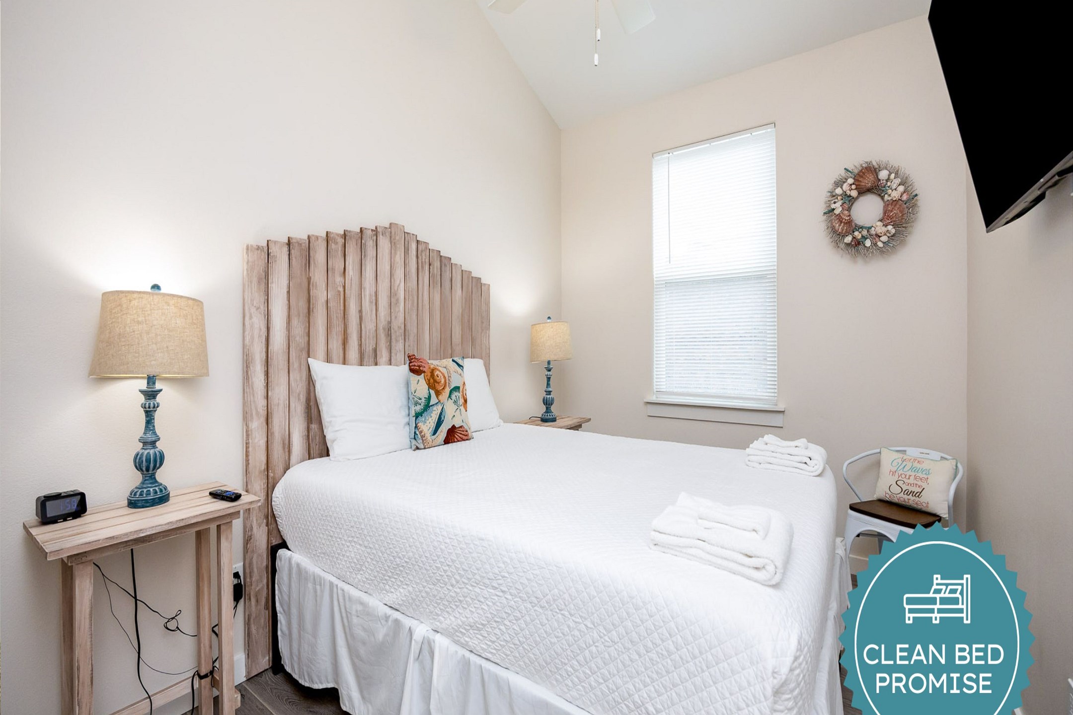 Sleep better at Padre Escapes with our exclusive Clean Bed Promise, providing fresh linens, comforters, and towels washed at high temperatures exceeding CDC recommendations, setting us apart for a truly restful vacation 