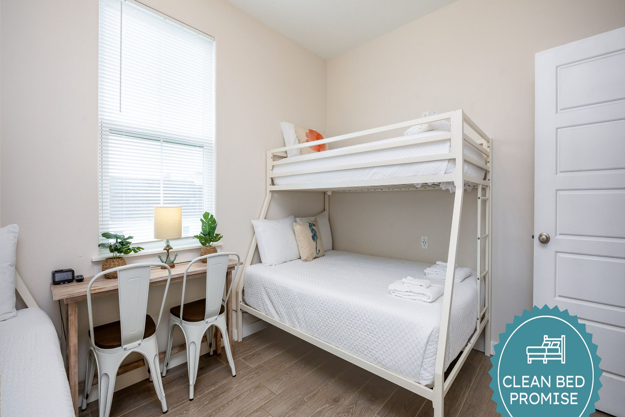 Sleep better at Padre Escapes with our exclusive Clean Bed Promise, providing fresh linens, comforters, and towels washed at high temperatures exceeding CDC recommendations, setting us apart for a truly restful vacation 