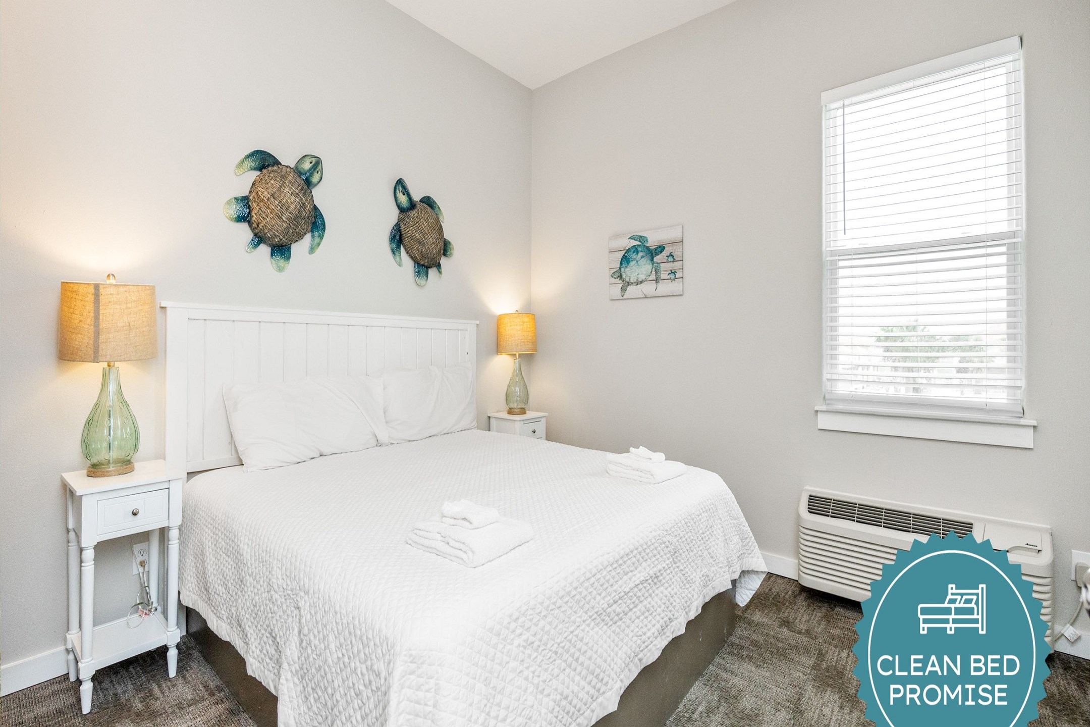 Sleep better at Padre Escapes with our exclusive Clean Bed Promise, providing fresh linens, comforters, and towels washed at high temperatures exceeding CDC recommendations, setting us apart for a truly restful vacation 