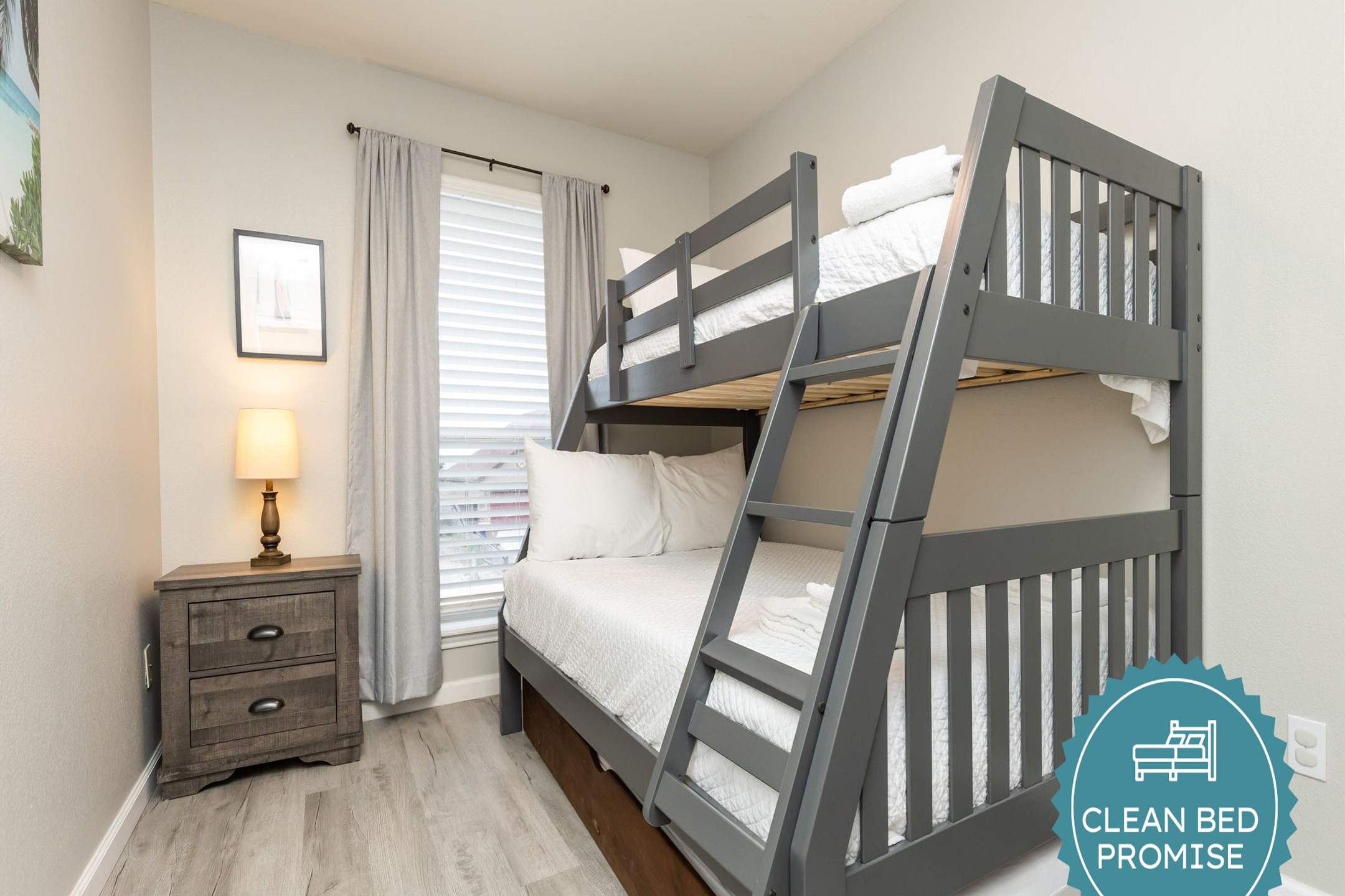 Sleep better at Padre Escapes with our exclusive Clean Bed Promise; providing fresh linens, comforters, and towels washed at high temperatures exceeding CDC recommendations, setting us apart for a truly restful vacation