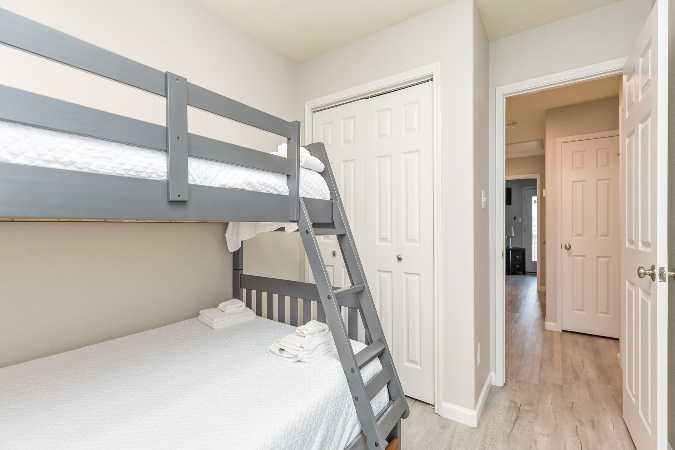 Third bedroom on the second floor with twin over full size bunk bed