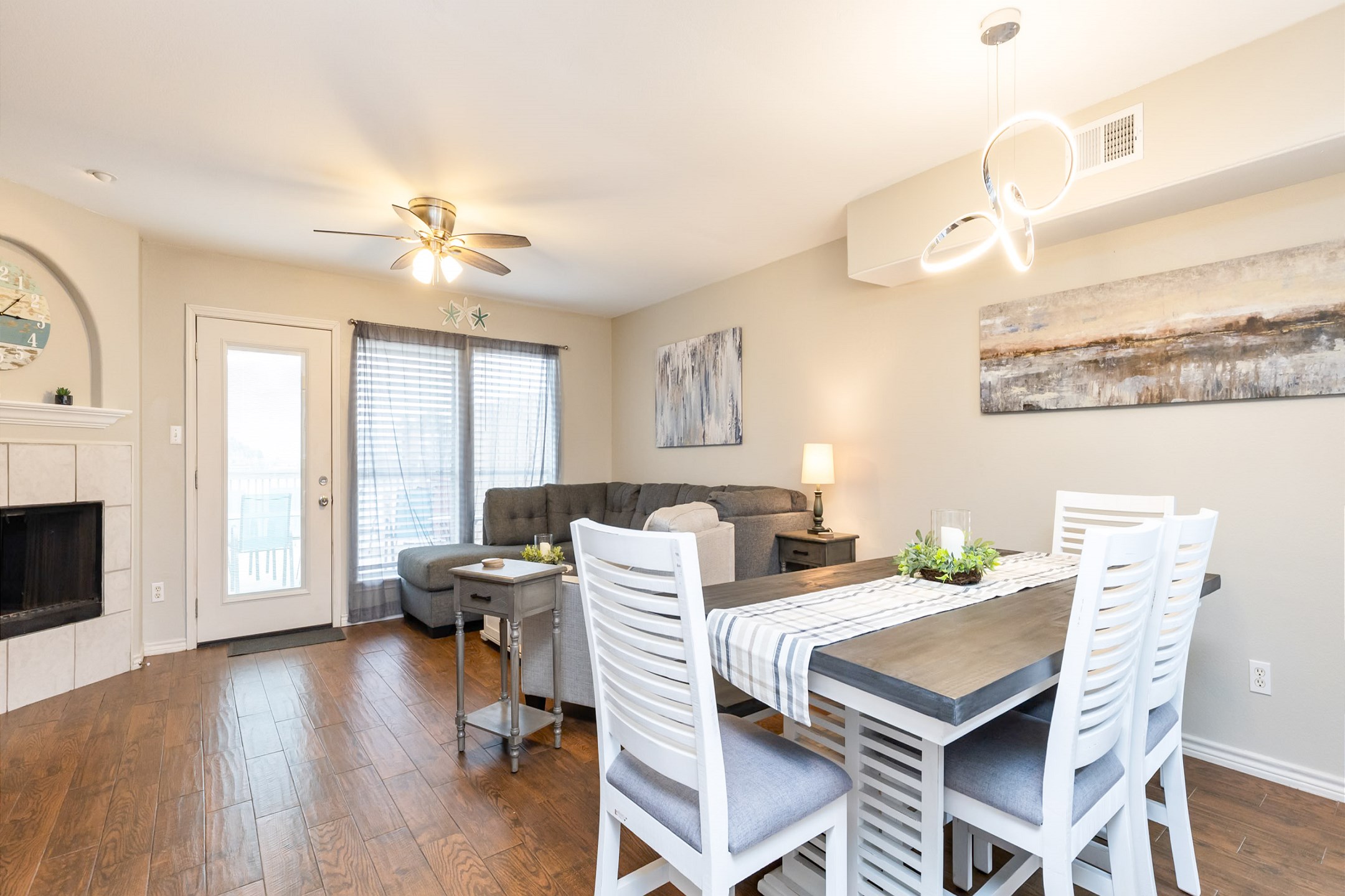 Comfortable seating for family gatherings with access to the large deck