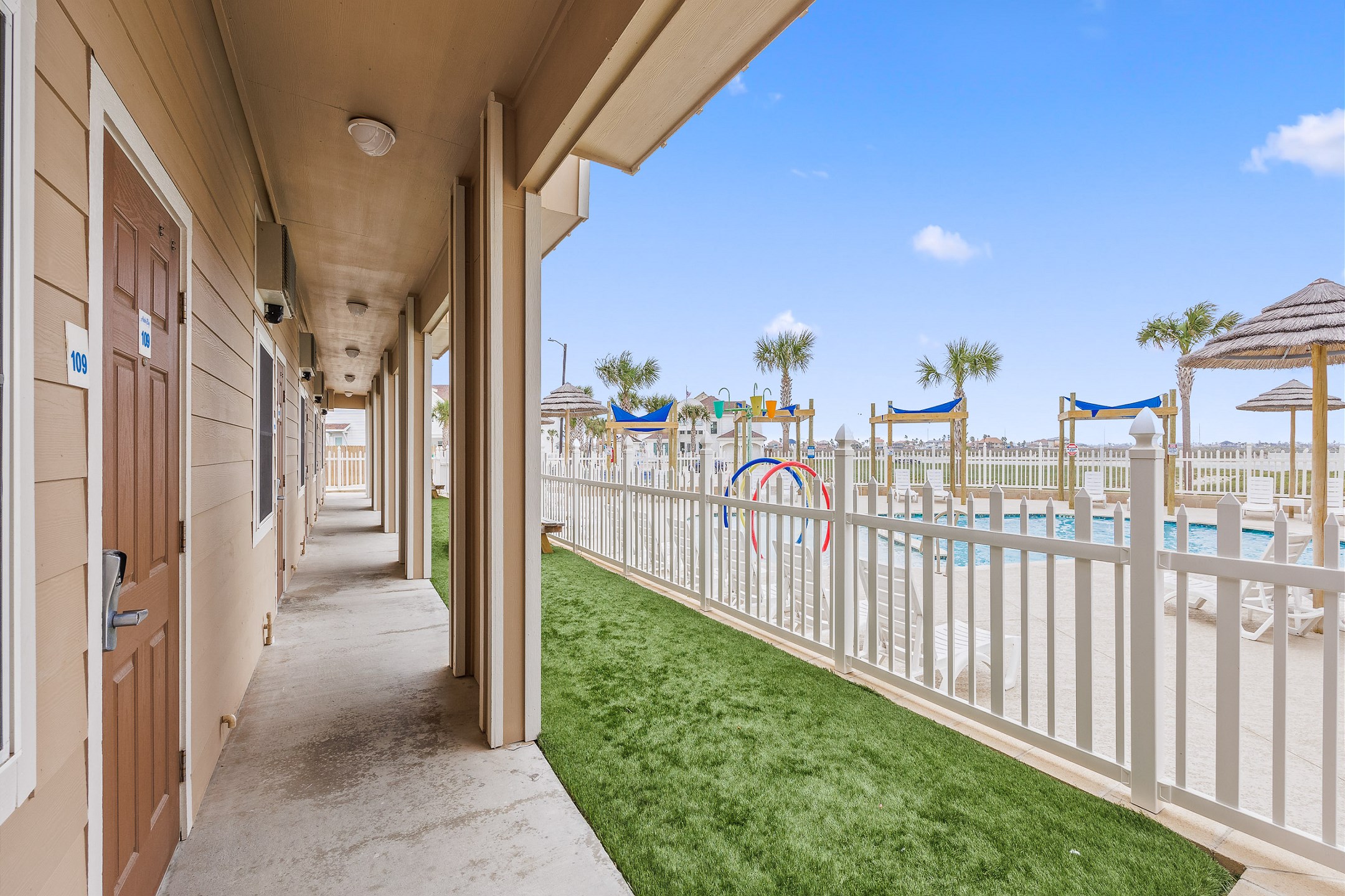 Walks right out to one of the two heated pools equipped with a splash pad 
