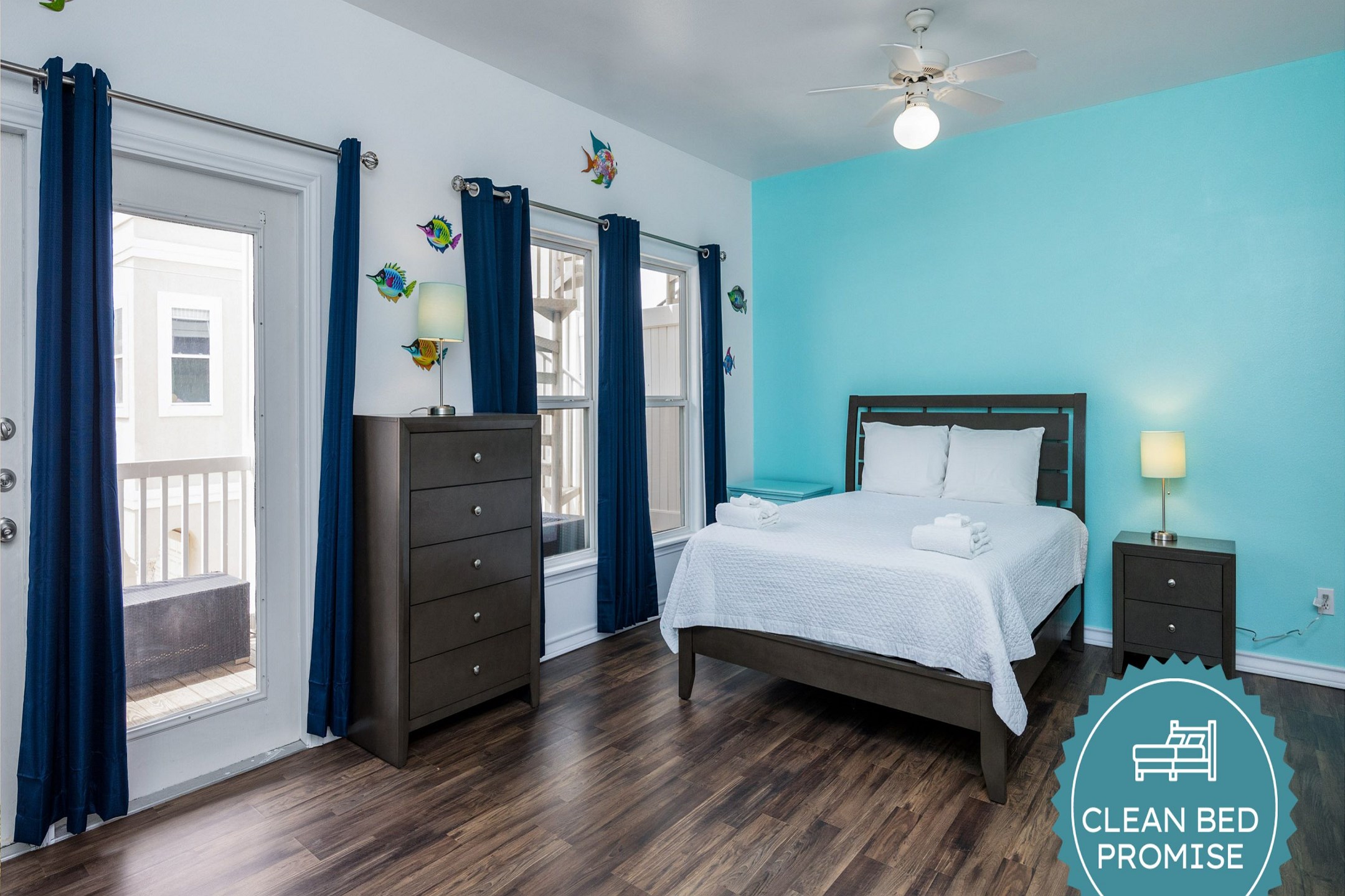 Sleep better at Padre Escapes with our exclusive Clean Bed Promise; providing fresh linens, comforters, and towels washed at high temperatures exceeding CDC recommendations, setting us apart for a truly restful vacation