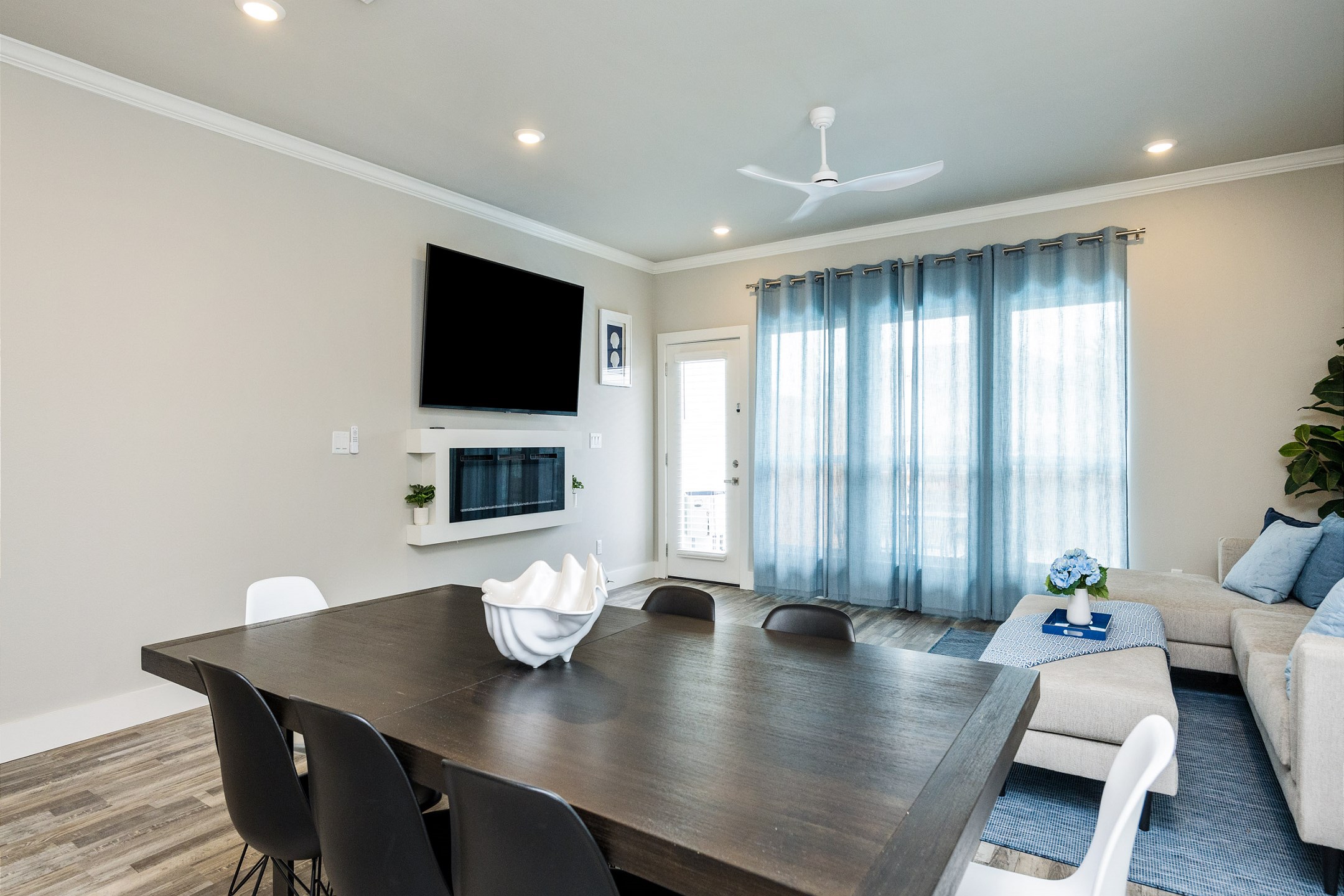 Dining area with seating for eight to enjoy family gatherings and meals together