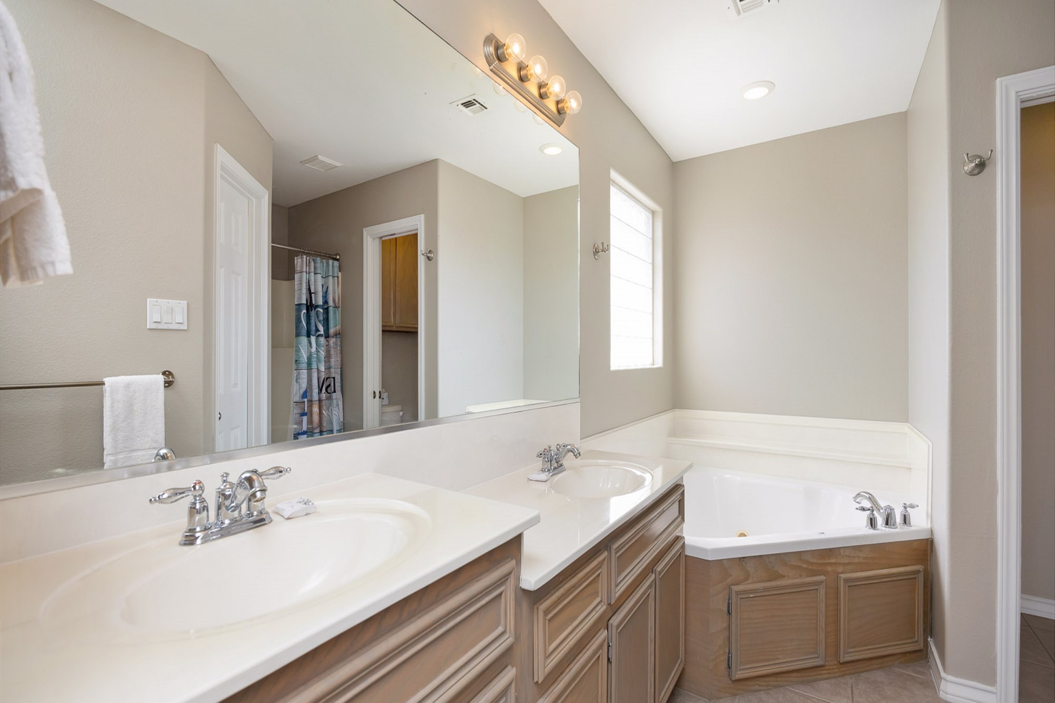 Master bathroom with garden tub and walk-in shower 