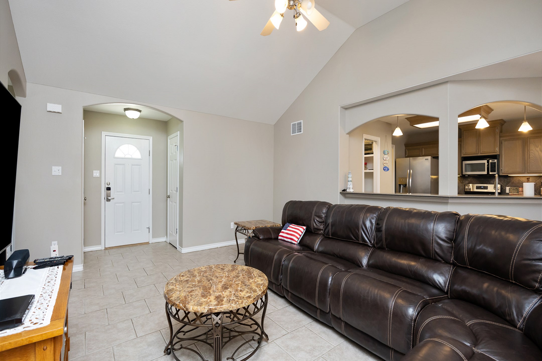 Entertainment center with flat-screen TV and streaming services