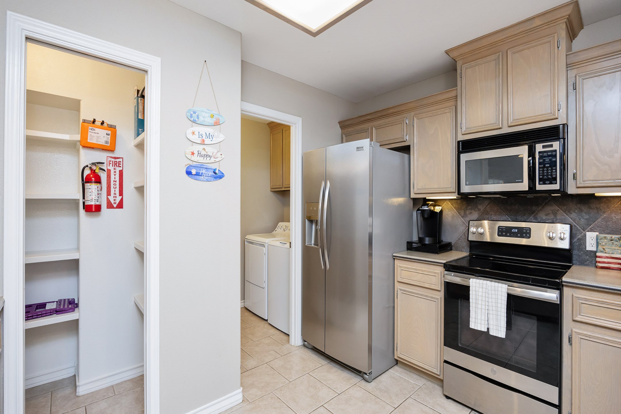 Open concept kitchen with large pantry 