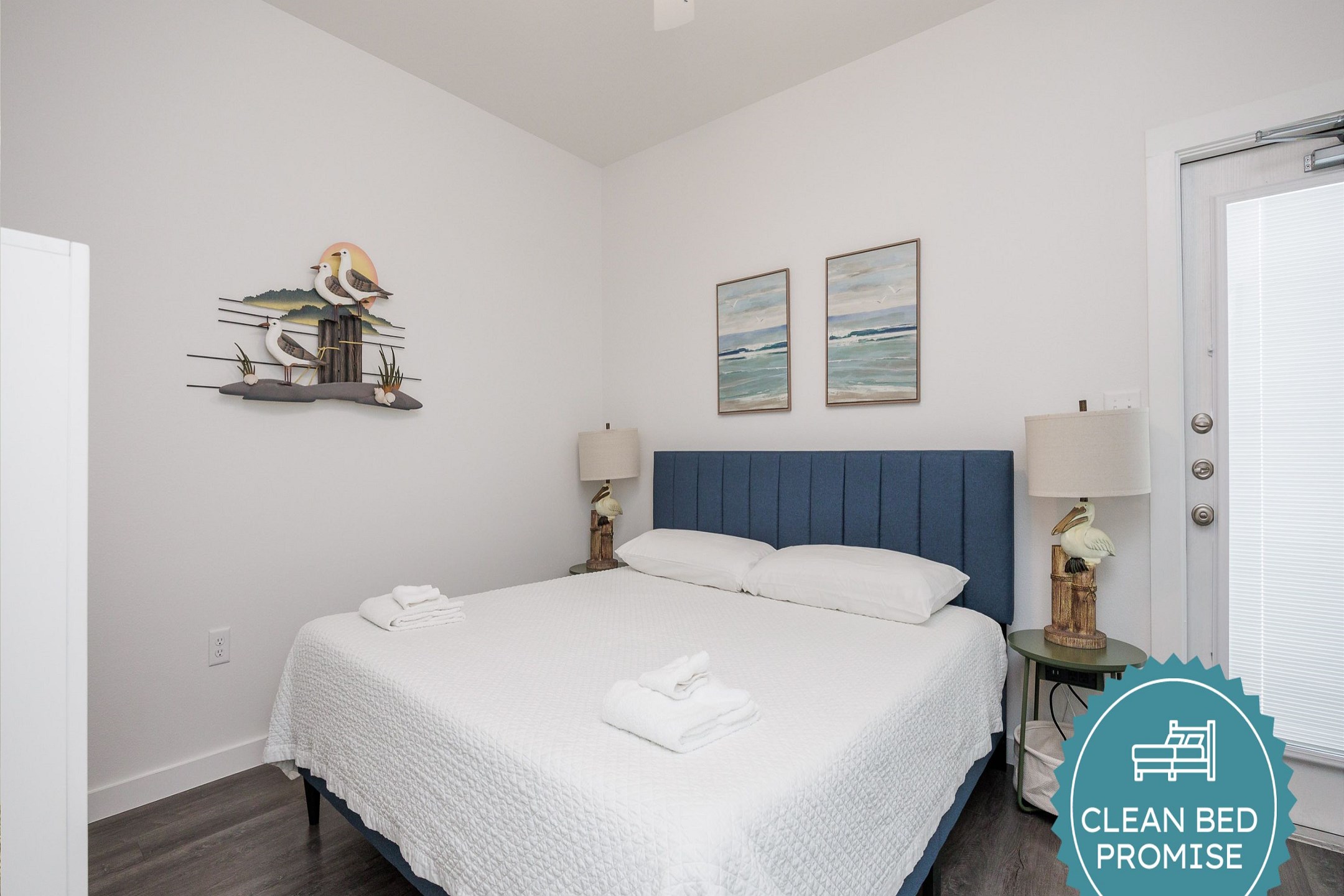 Sleep better at Padre Escapes with our exclusive Clean Bed Promise; providing fresh linens, comforters, and towels washed at high temperatures exceeding CDC recommendations, setting us apart for a truly restful vacation