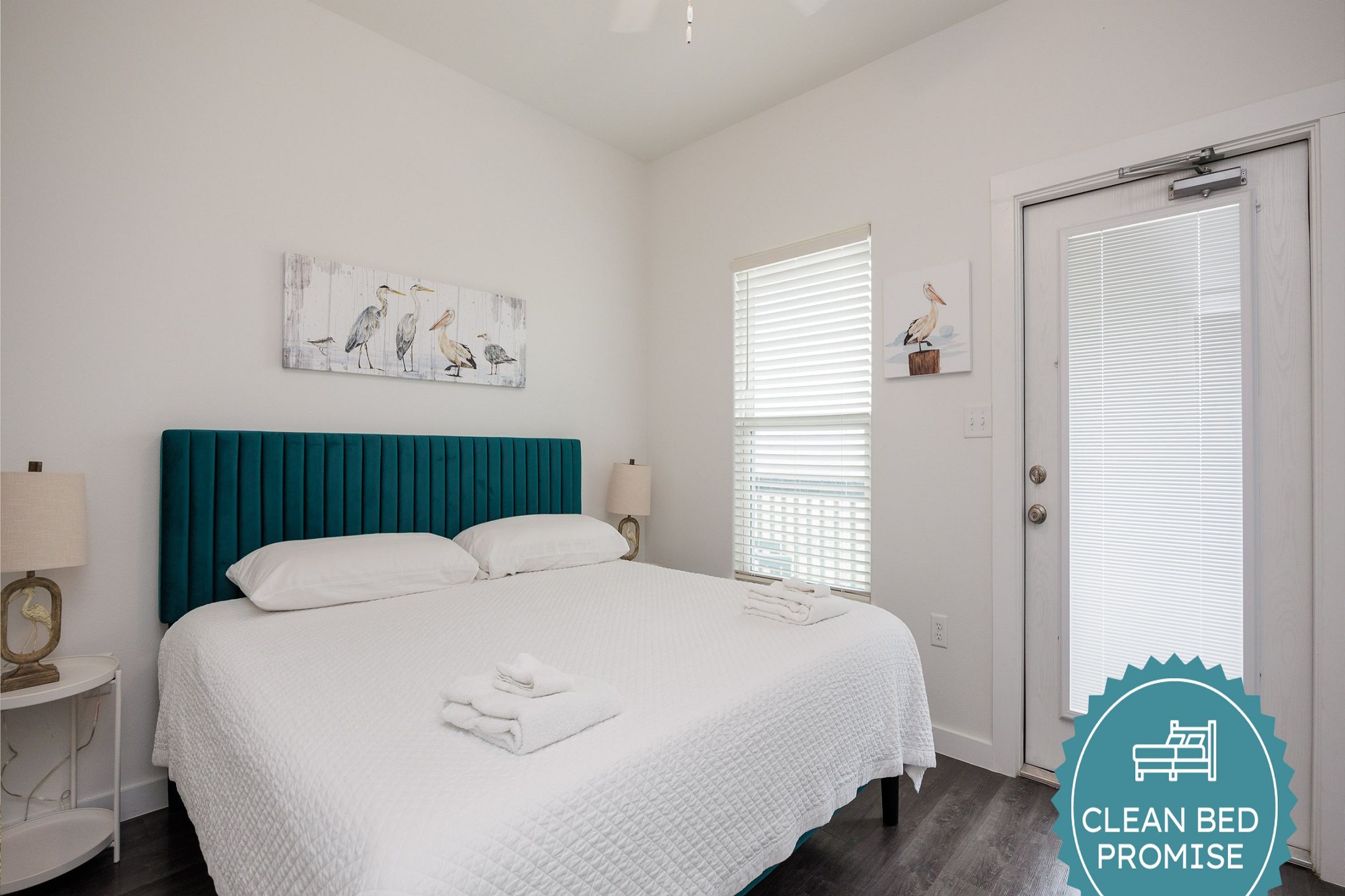 Sleep better at Padre Escapes with our exclusive Clean Bed Promise; providing fresh linens, comforters, and towels washed at high temperatures exceeding CDC recommendations, setting us apart for a truly restful vacation