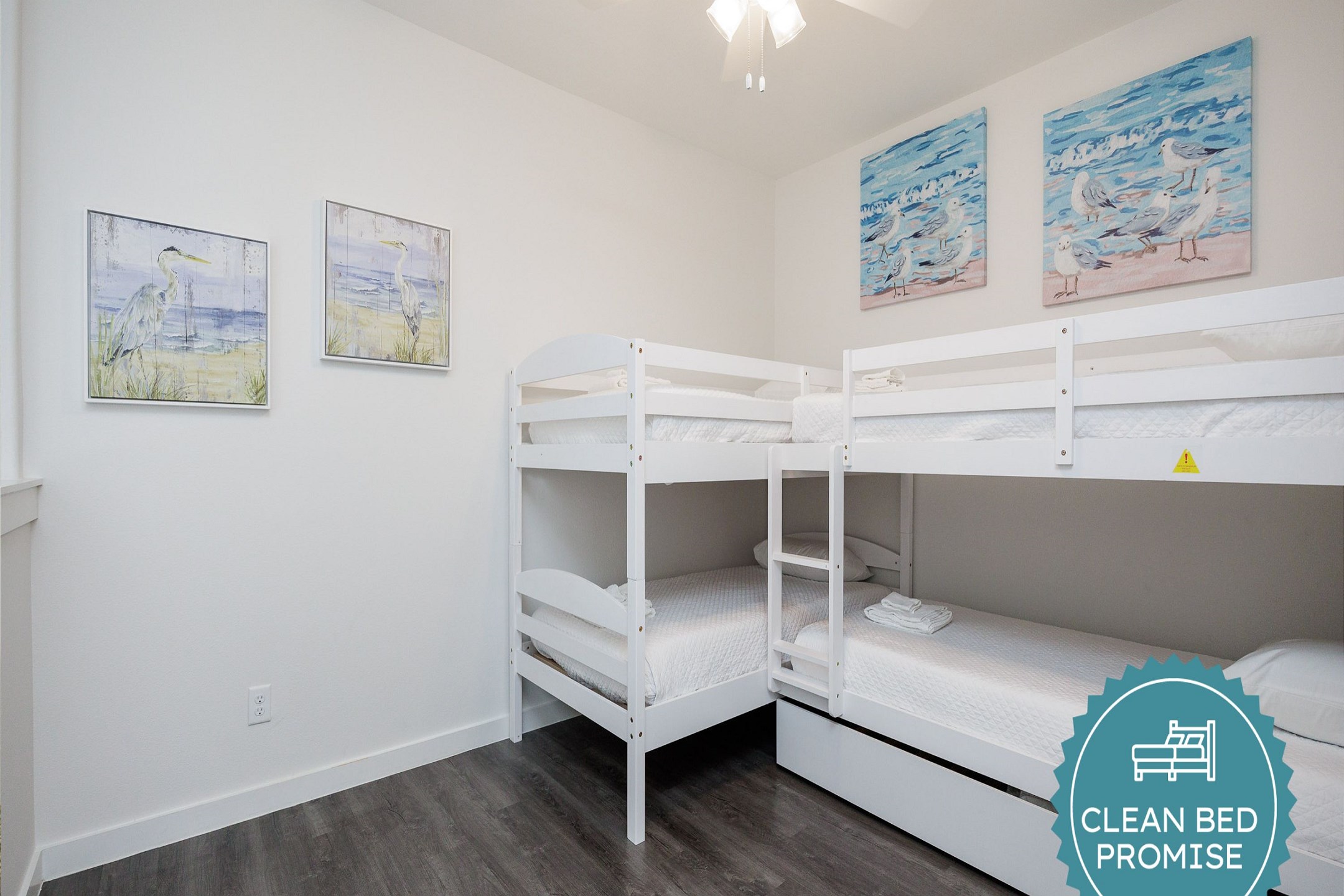 Sleep better at Padre Escapes with our exclusive Clean Bed Promise; providing fresh linens, comforters, and towels washed at high temperatures exceeding CDC recommendations, setting us apart for a truly restful vacation