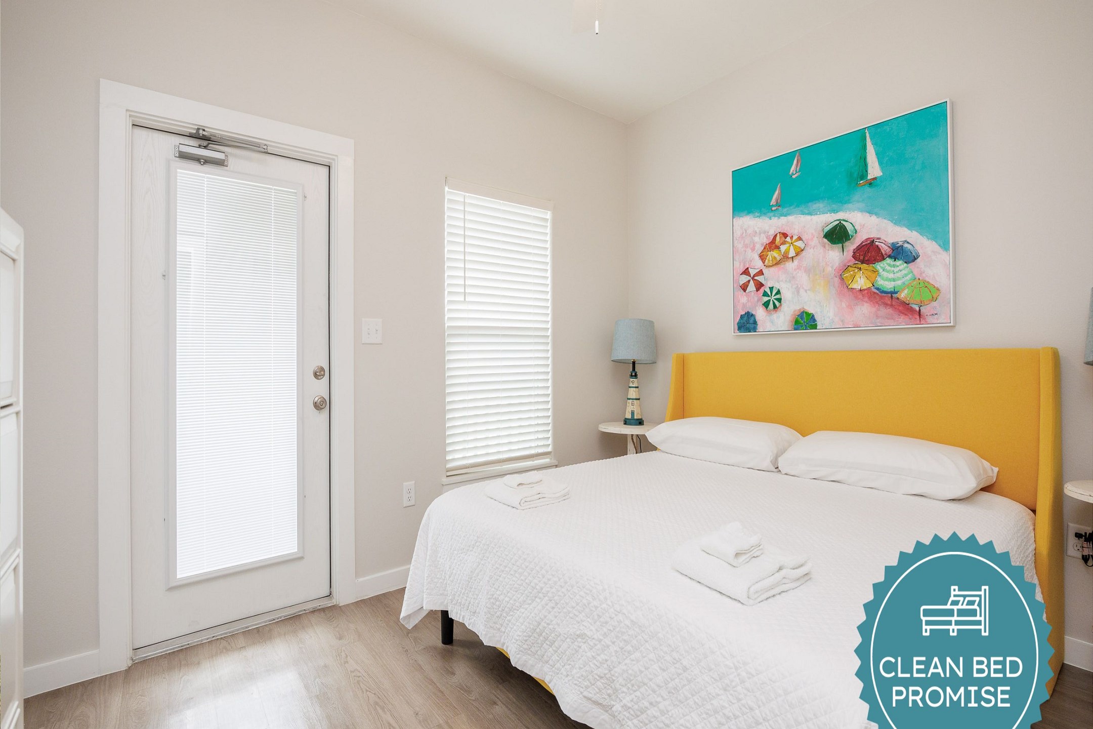 Sleep better at Padre Escapes with our exclusive Clean Bed Promise; providing fresh linens, comforters, and towels washed at high temperatures exceeding CDC recommendations, setting us apart for a truly restful vacation