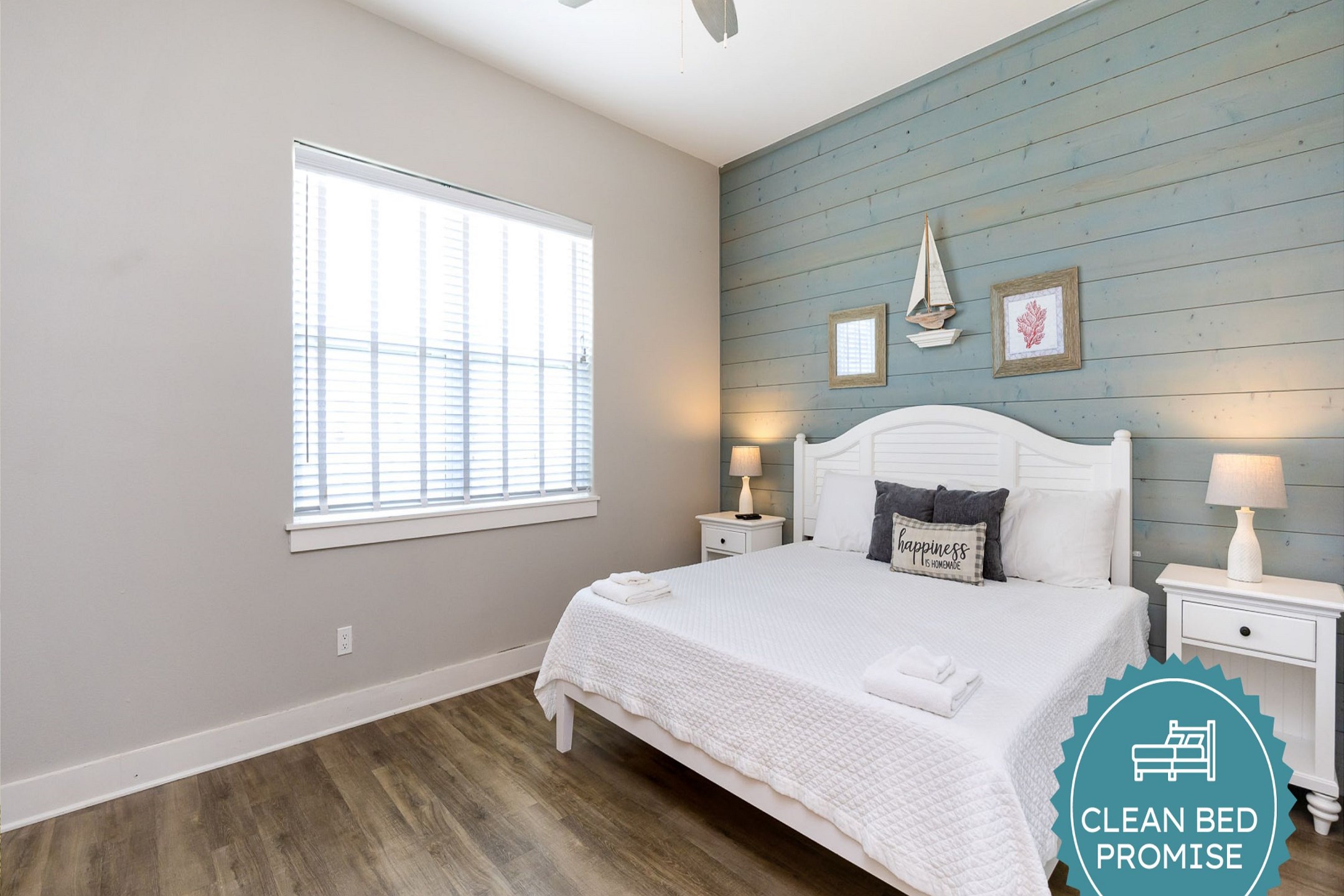 Sleep better at Padre Escapes with our exclusive Clean Bed Promise, providing fresh linens, comforters, and towels washed at high temperatures exceeding CDC recommendations, setting us apart for a truly restful vacation 