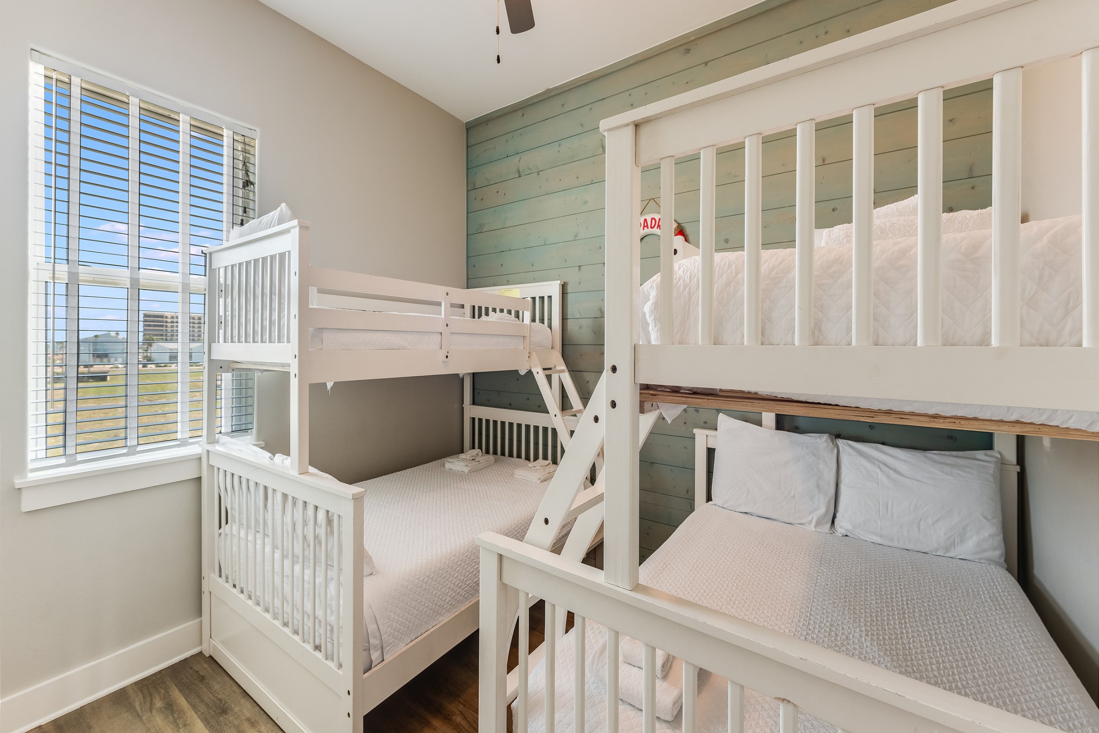 Fourth bedroom on the third floor with two sets of twin over full size bunk beds 