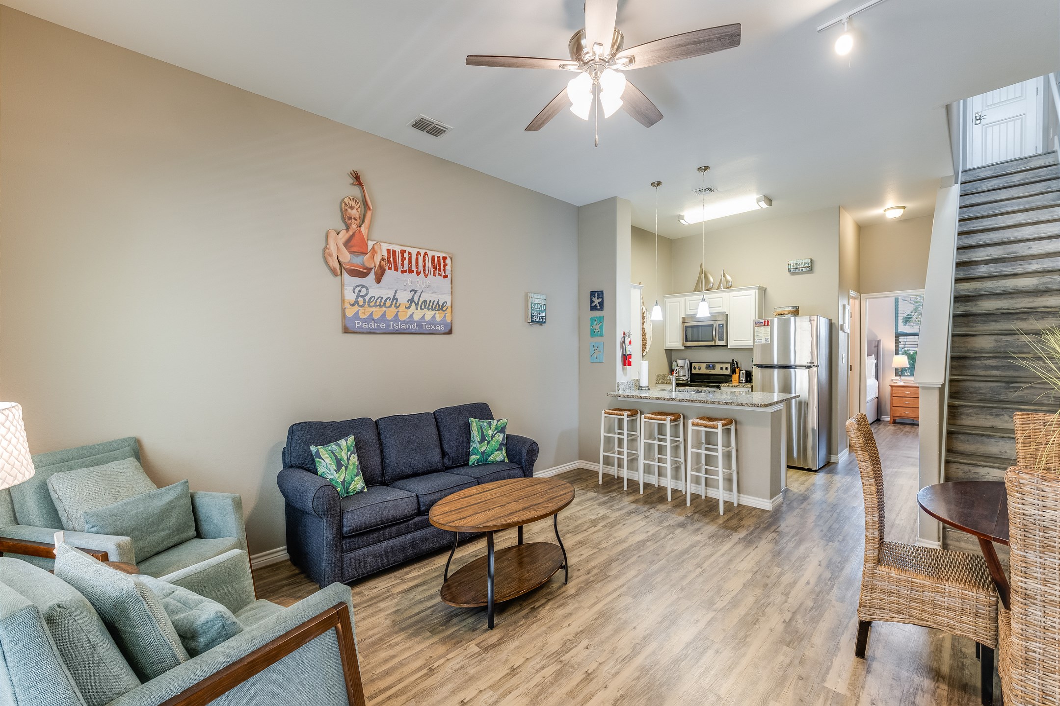 Open concept living, dining and kitchen space for family gatherings on your vacation