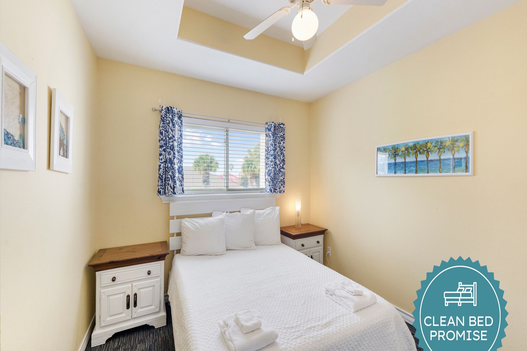 Sleep better at Padre Escapes with our exclusive Clean Bed Promise, providing fresh linens, comforters, and towels washed at high temperatures exceeding CDC recommendations, setting us apart for a truly restful vacation 
