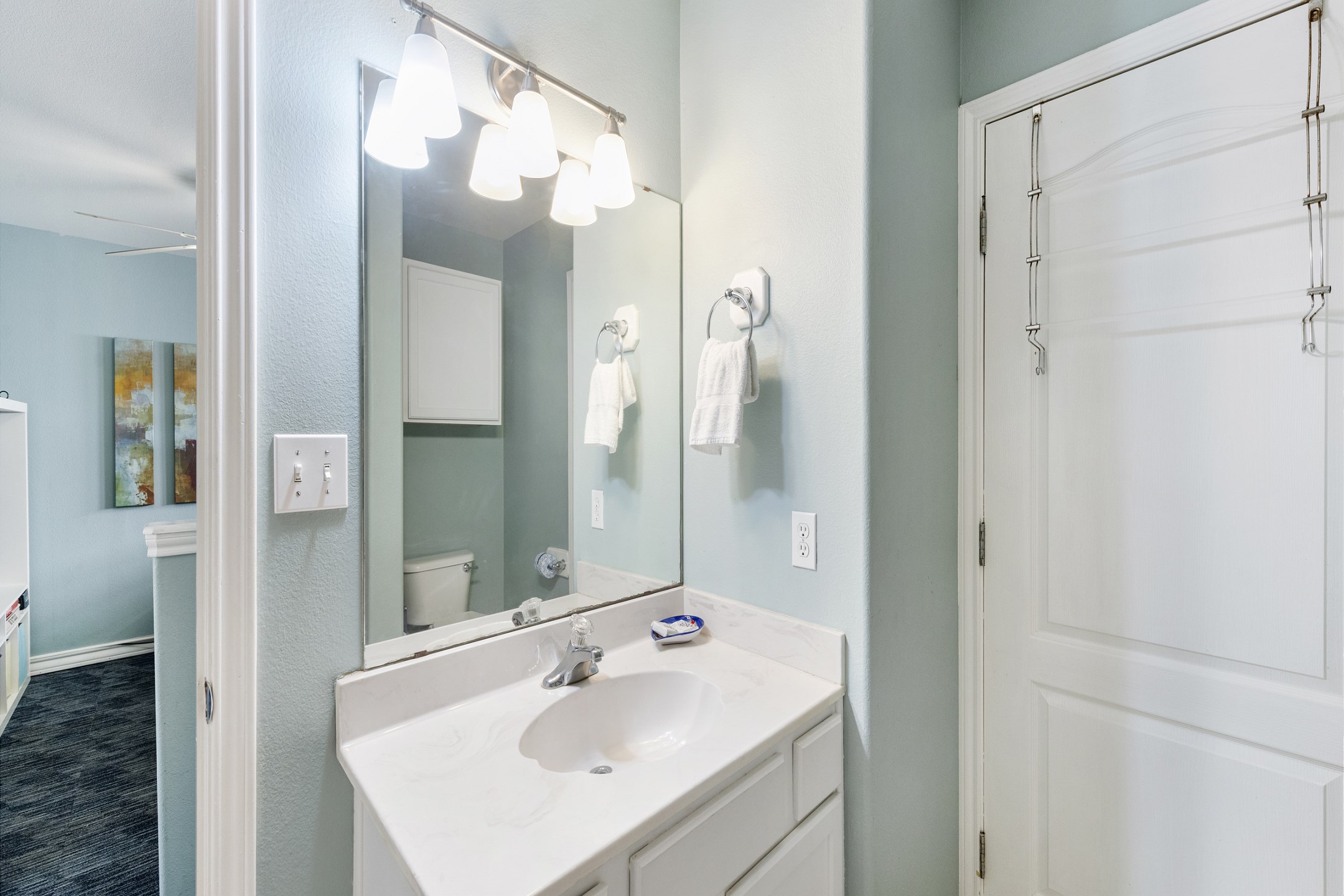 Guest bathroom on the second floor with tub/shower combo