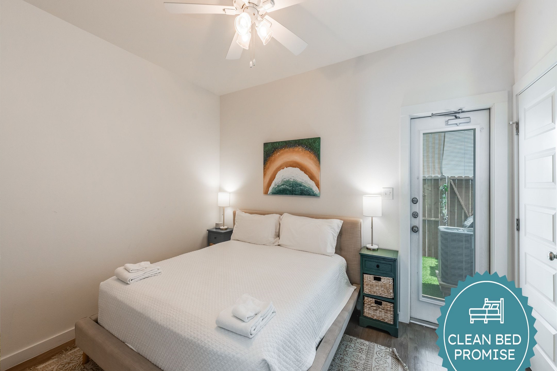 Sleep better at Padre Escapes with our exclusive Clean Bed Promise; providing fresh linens, comforters, and towels washed at high temperatures exceeding CDC recommendations, setting us apart for a truly restful vacation
