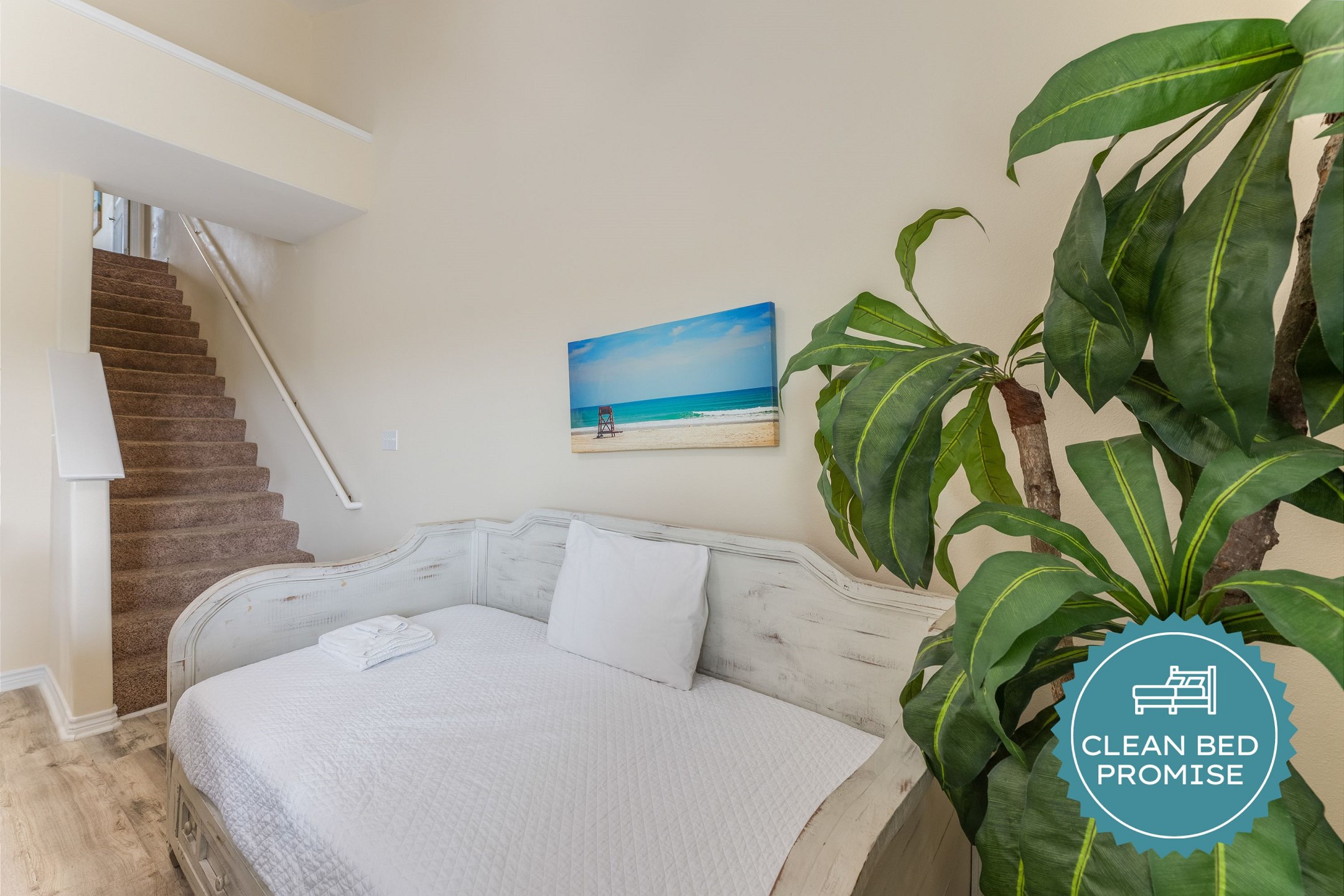 Sleep better at Padre Escapes with our exclusive Clean Bed Promise; providing fresh linens, comforters, and towels washed at high temperatures exceeding CDC recommendations, setting us apart for a truly restful vacation