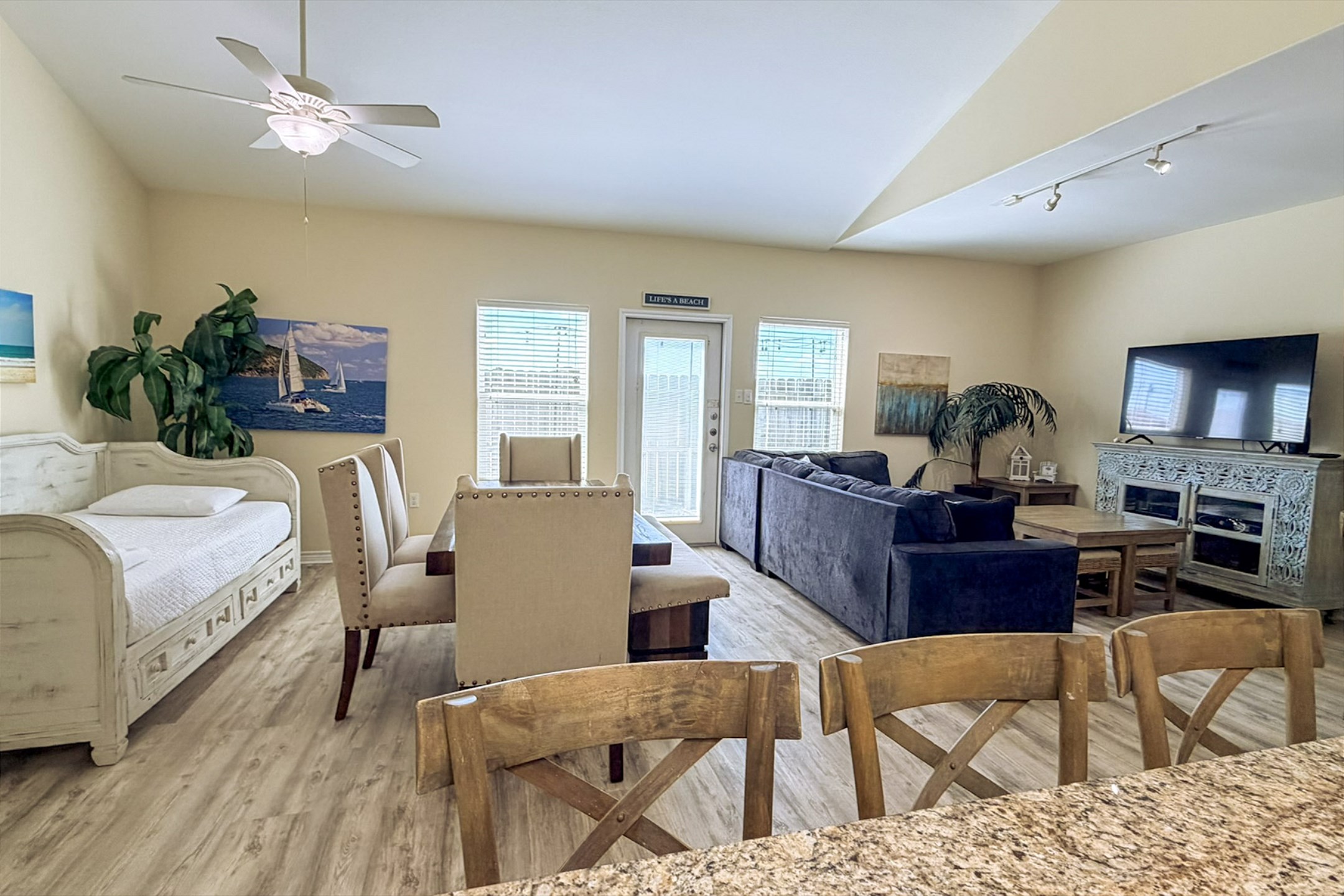 Multiple dining areas make it easy to feed the whole crew