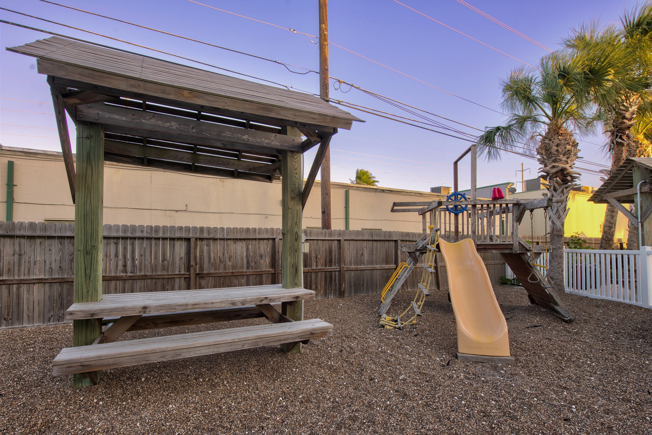 Enjoy outdoor meals while the kids play on the complex playground
