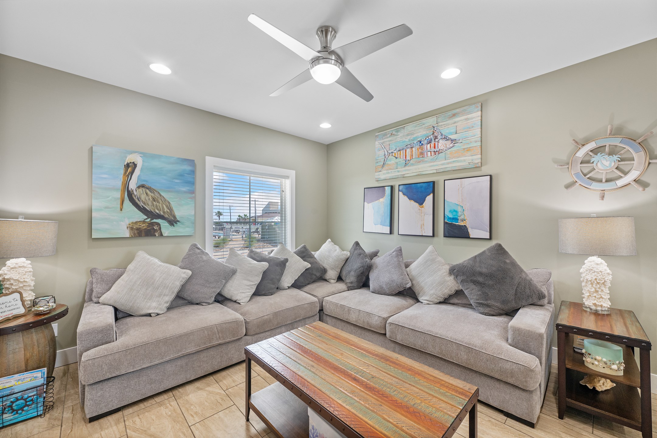 Plenty of room to sprawl out on this comfy sofa after a long day of beach fun