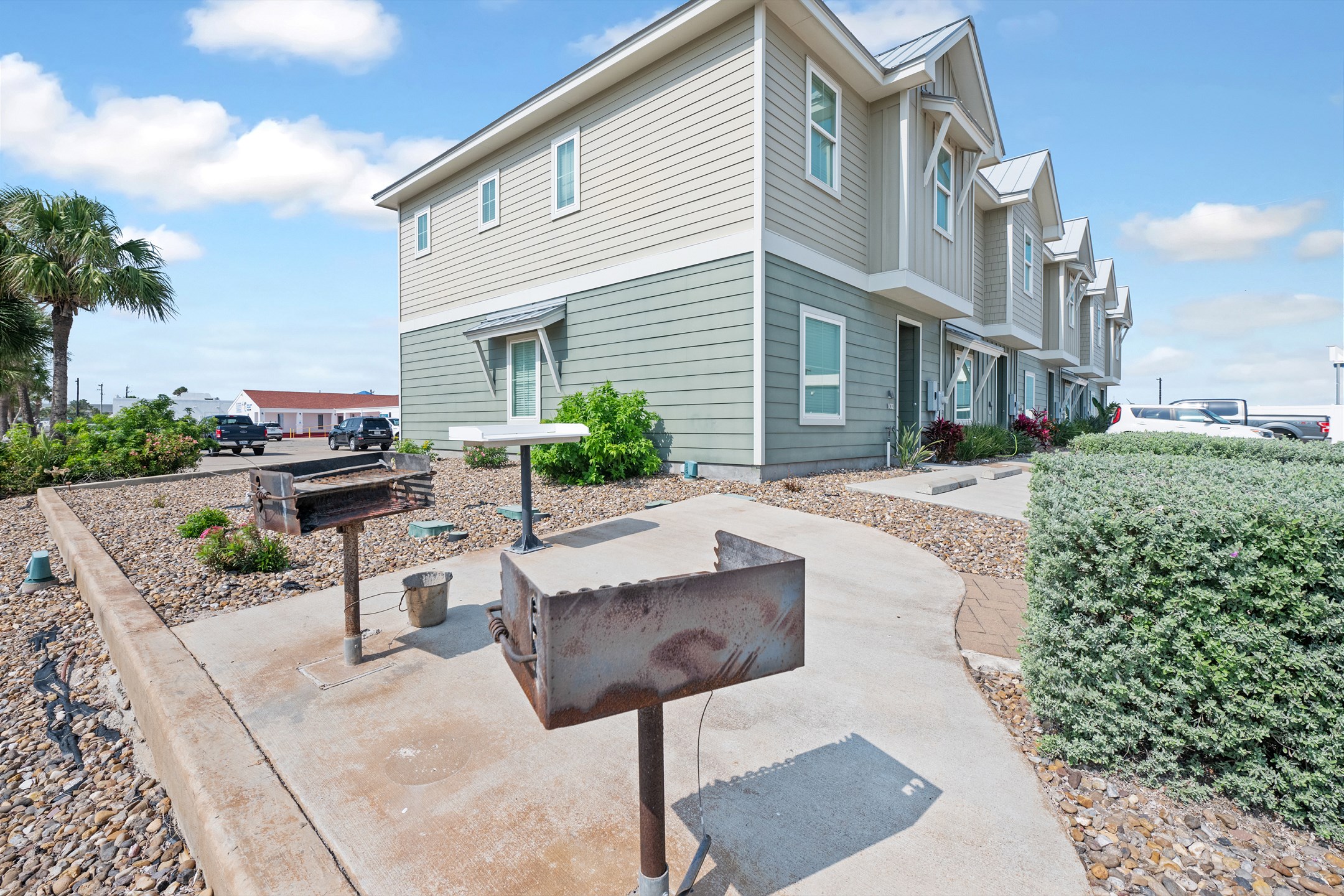 Get your grill on at one of the two community charcoal grills