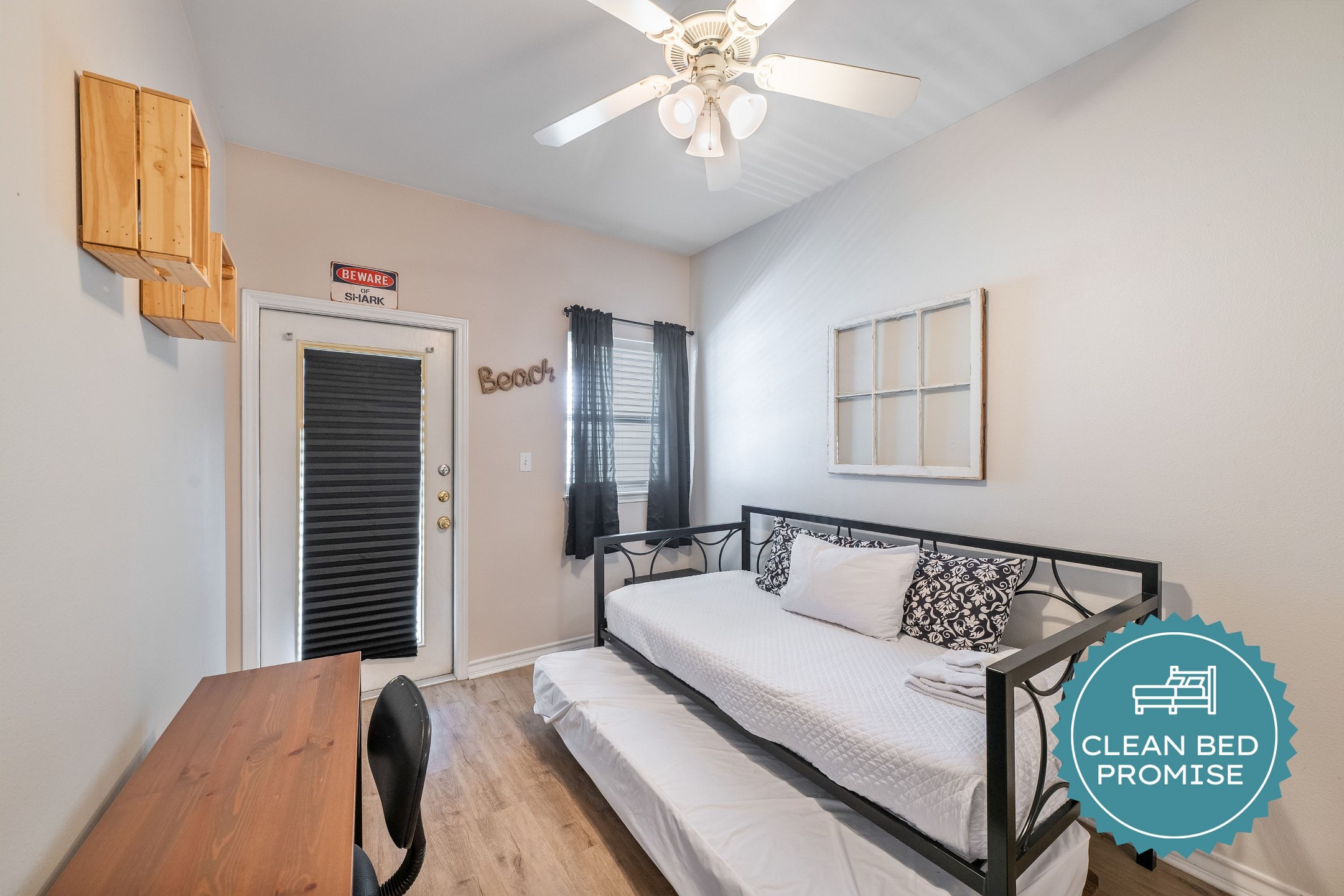 Sleep better at Padre Escapes with our exclusive Clean Bed Promise; providing fresh linens, comforters, and towels washed at high temperatures exceeding CDC recommendations, setting us apart for a truly restful vacation