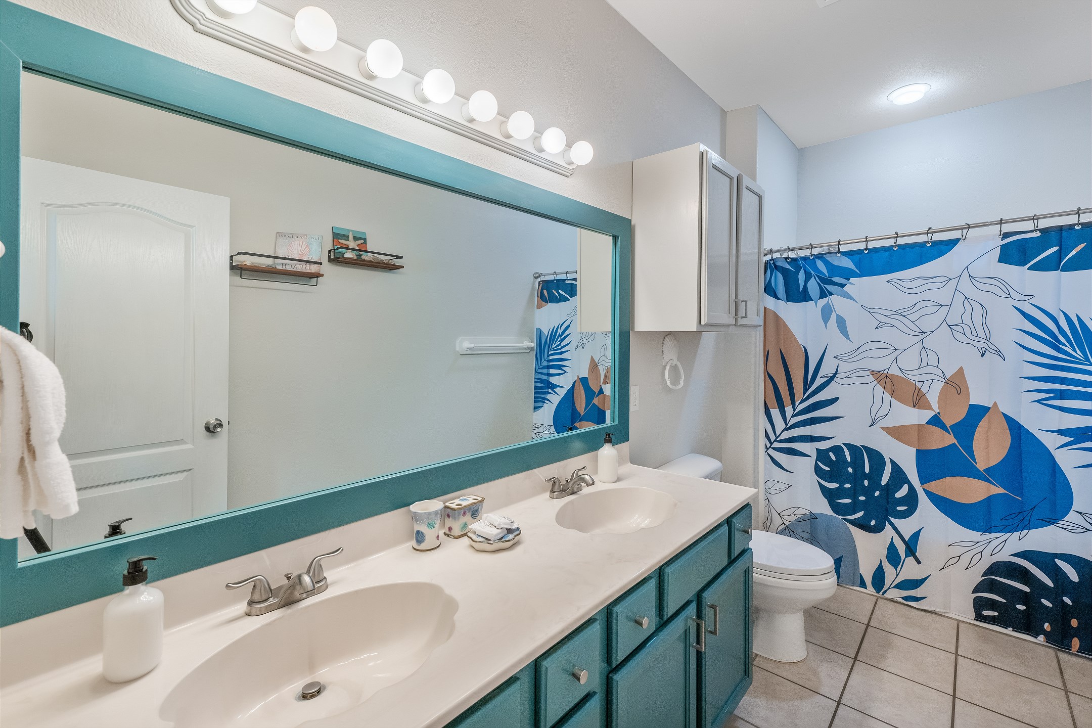 Master bathroom on the second floor with a tub/ shower combo 