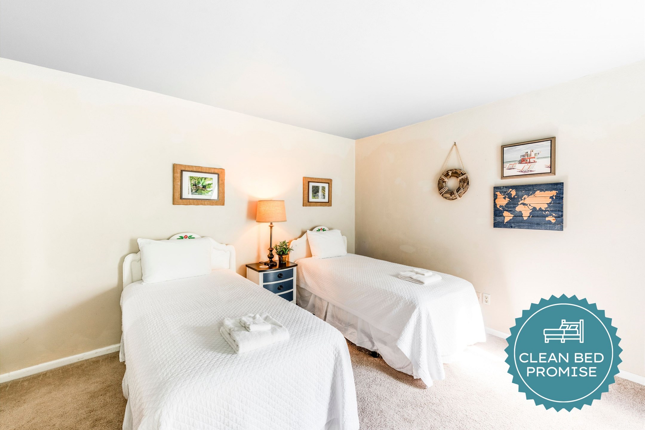 Sleep better at Padre Escapes with our exclusive Clean Bed Promise; providing fresh linens, comforters, and towels washed at high temperatures exceeding CDC recommendations, setting us apart for a truly restful vacation