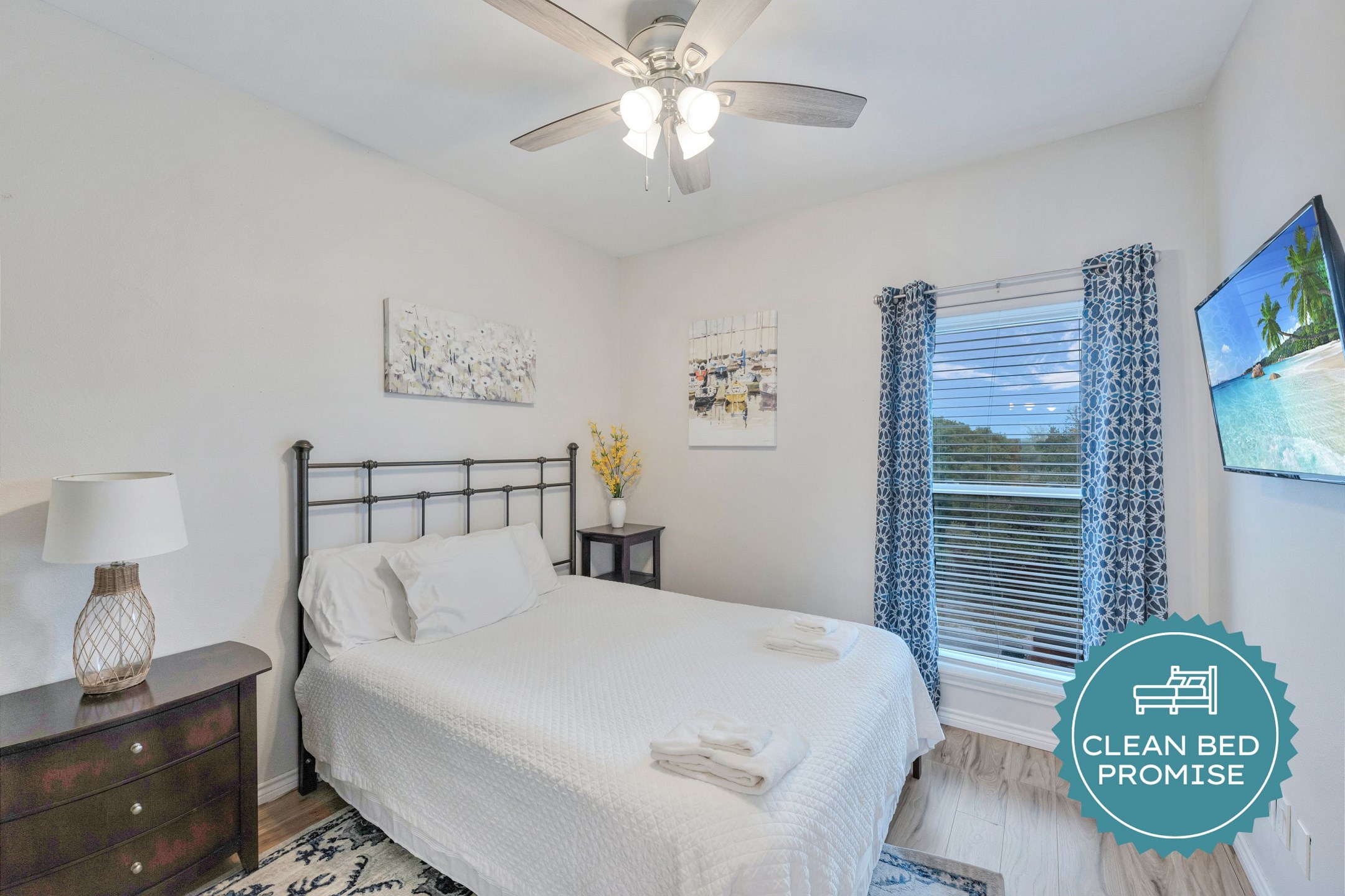 Sleep better at Padre Escapes with our exclusive Clean Bed Promise; providing fresh linens, comforters, and towels washed at high temperatures exceeding CDC recommendations, setting us apart for a truly restful vacation